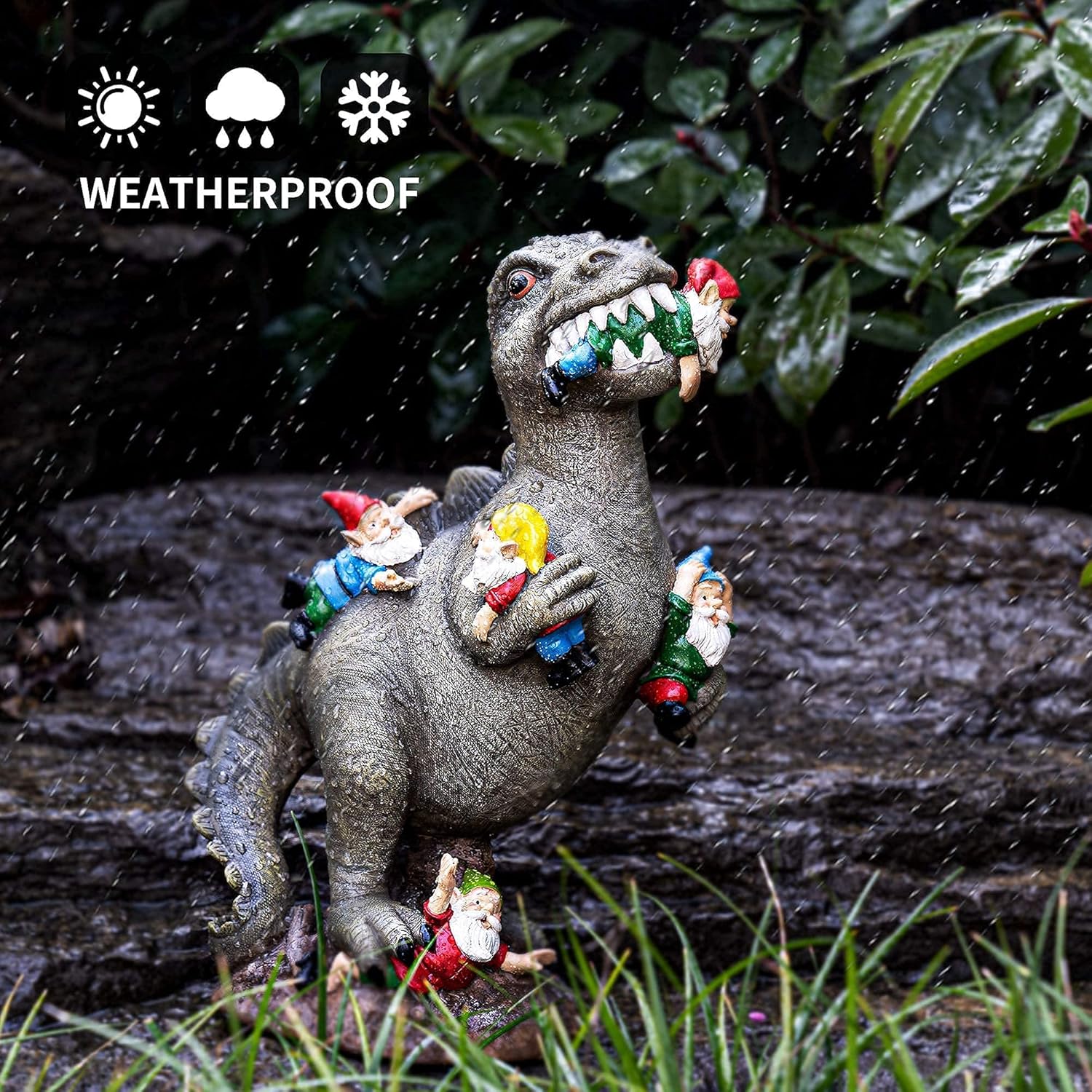 Demonstrates that the product can withstand various weather conditions, including sun, rain, and snow.