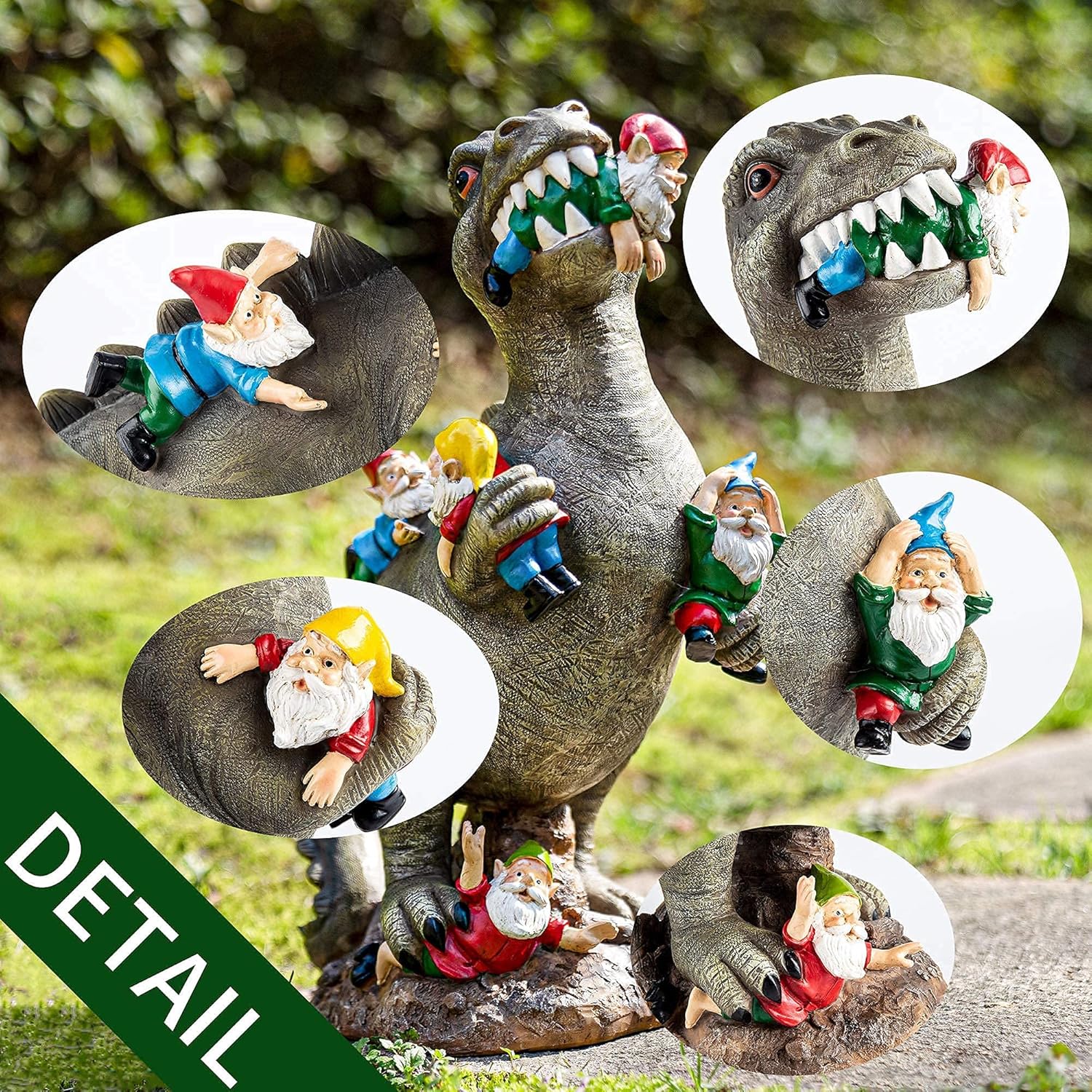 Showcases the product as a unique and whimsical garden decoration, demonstrating its various poses and placement options.