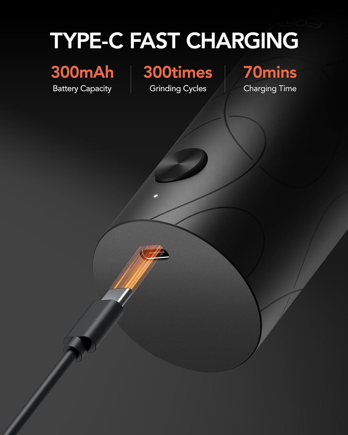 Highlights key performance metrics of the product to demonstrate its efficiency and longevity. Emphasizes the fast charging capability using Type-C connection as a key feature of the product.