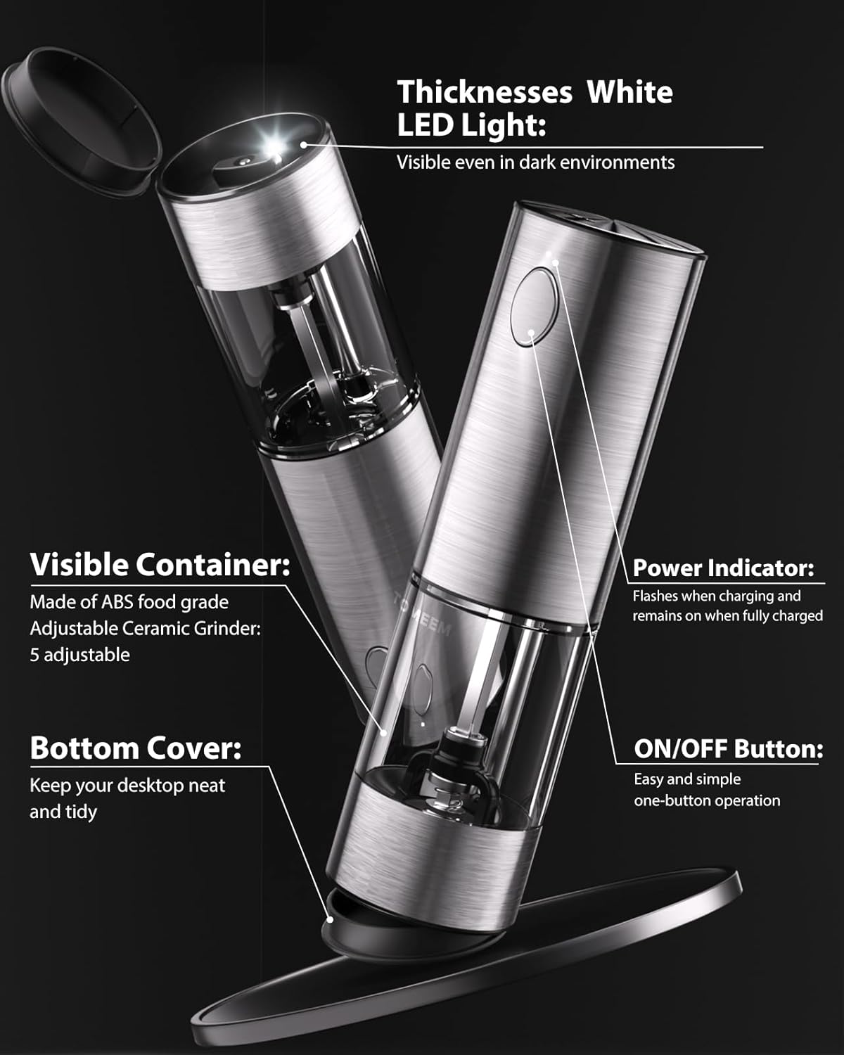 Highlights the key features and components of the electric grinder, showing its design and functionality to potential buyers.