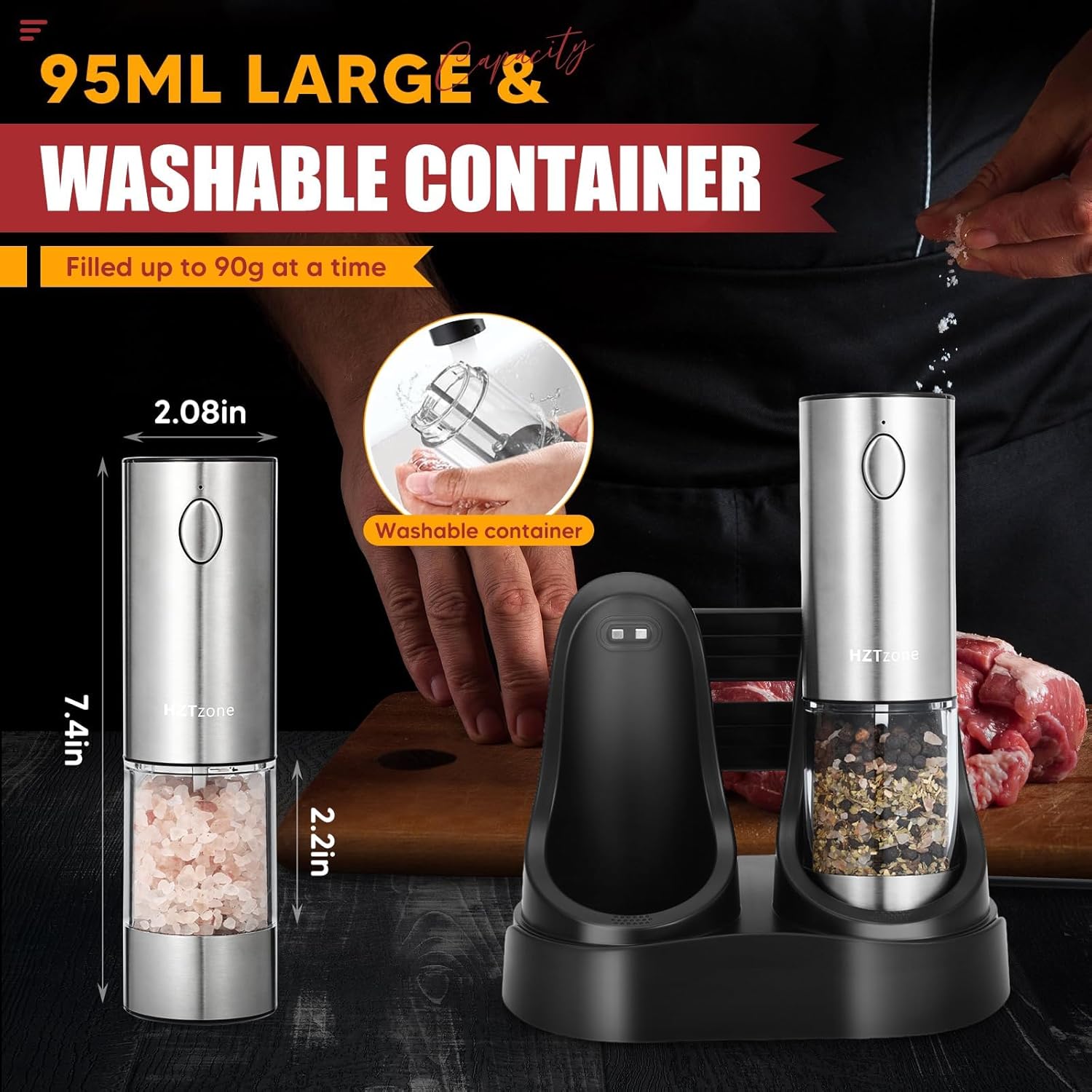 Secondary Images for Electric Salt and Pepper Grinder Set with Charging Base
