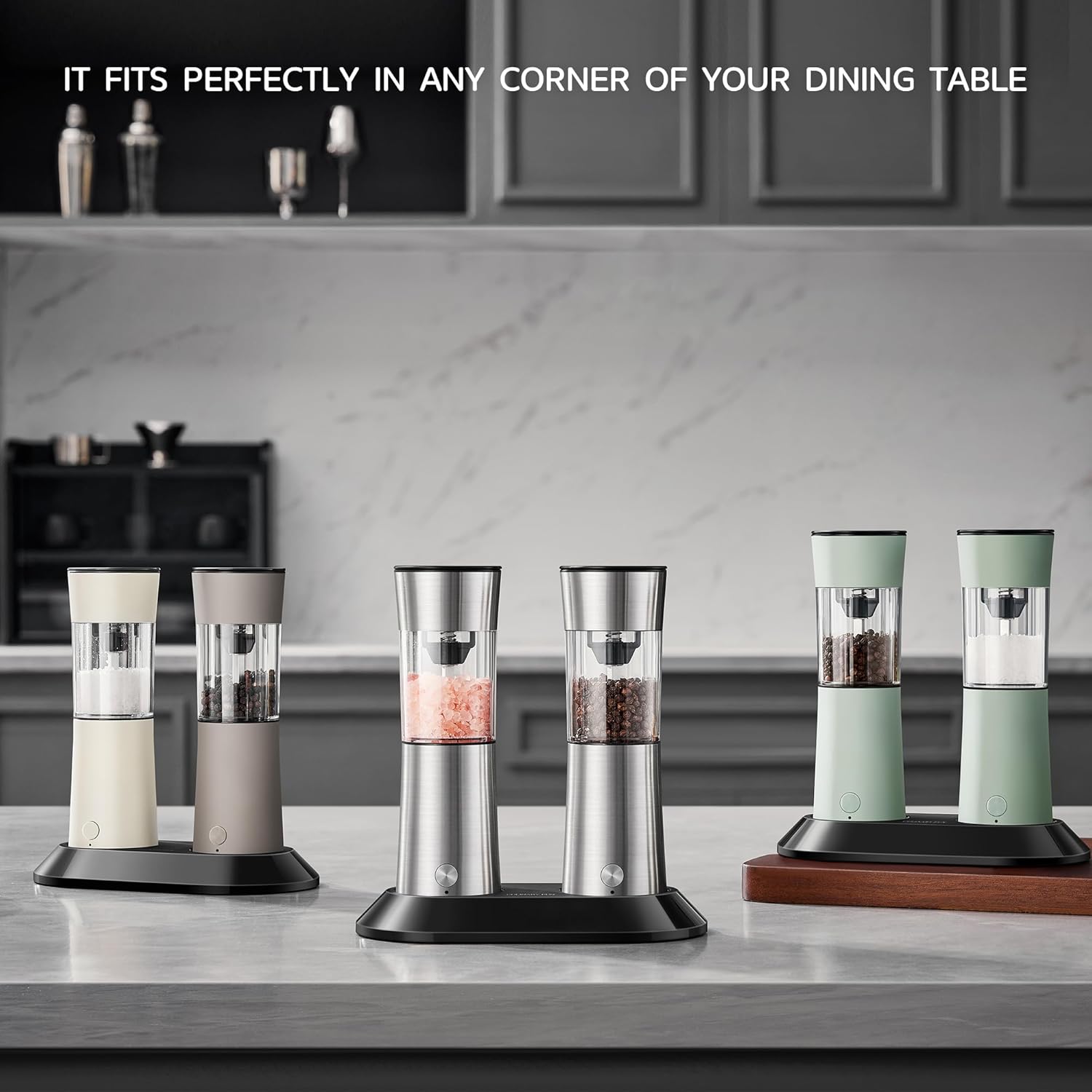 Emphasizes how the product fits perfectly on a dining table, highlighting its space-saving design.
