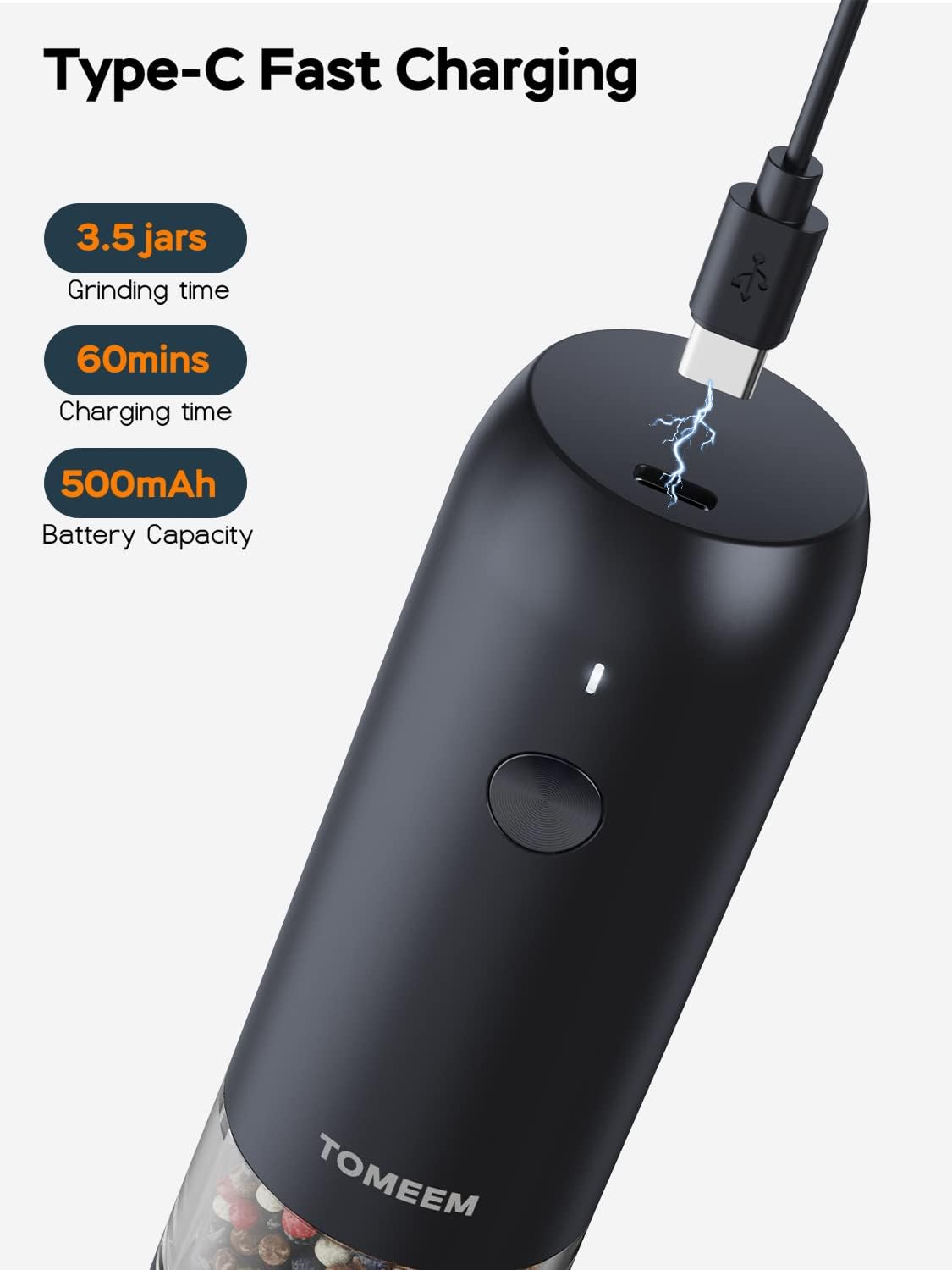 Secondary Images for Upgraded Larger Capacity: Electric Salt and Pepper Grinder Set Rechargeable with LED…
