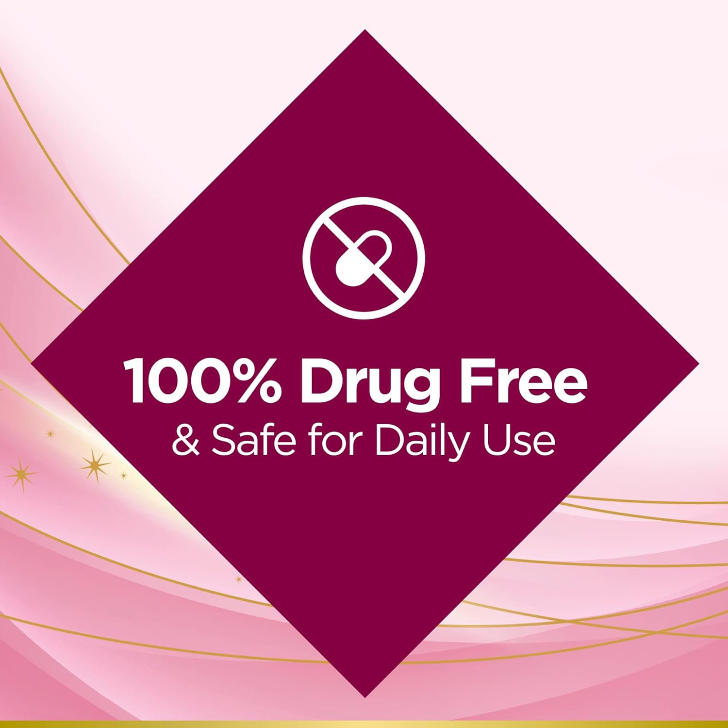 Reassures customers that the product is 100% drug-free and safe for everyday use, addressing potential safety concerns.