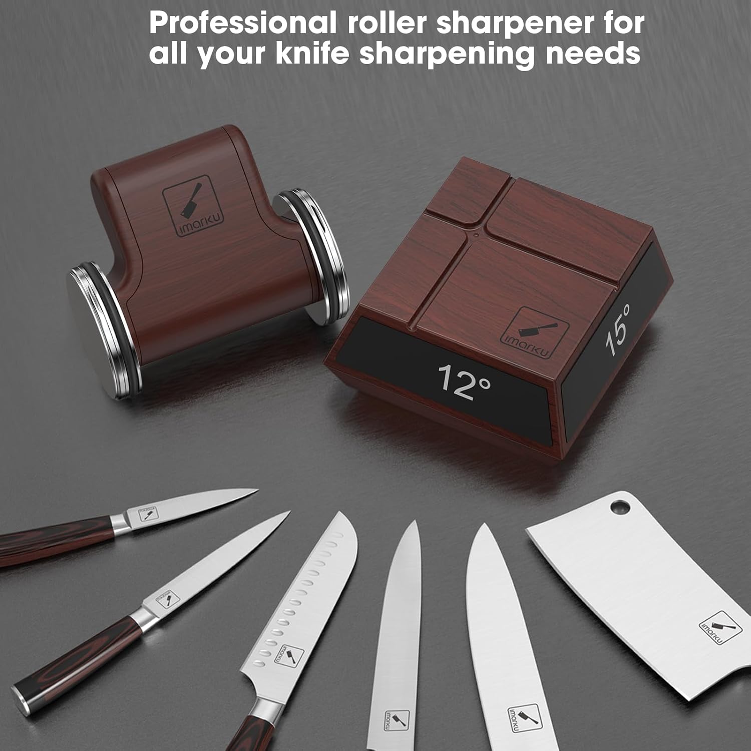 Highlights the product's capability as a professional-grade knife sharpener, emphasizing its versatility for all knife sharpening needs.