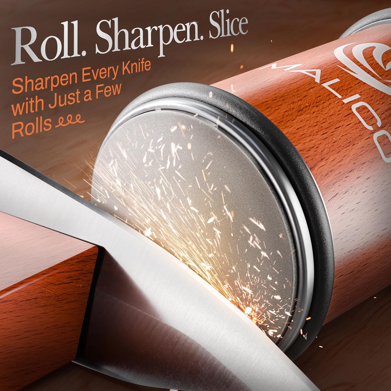 Demonstrates the product's ability to quickly and easily sharpen knives with minimal effort.