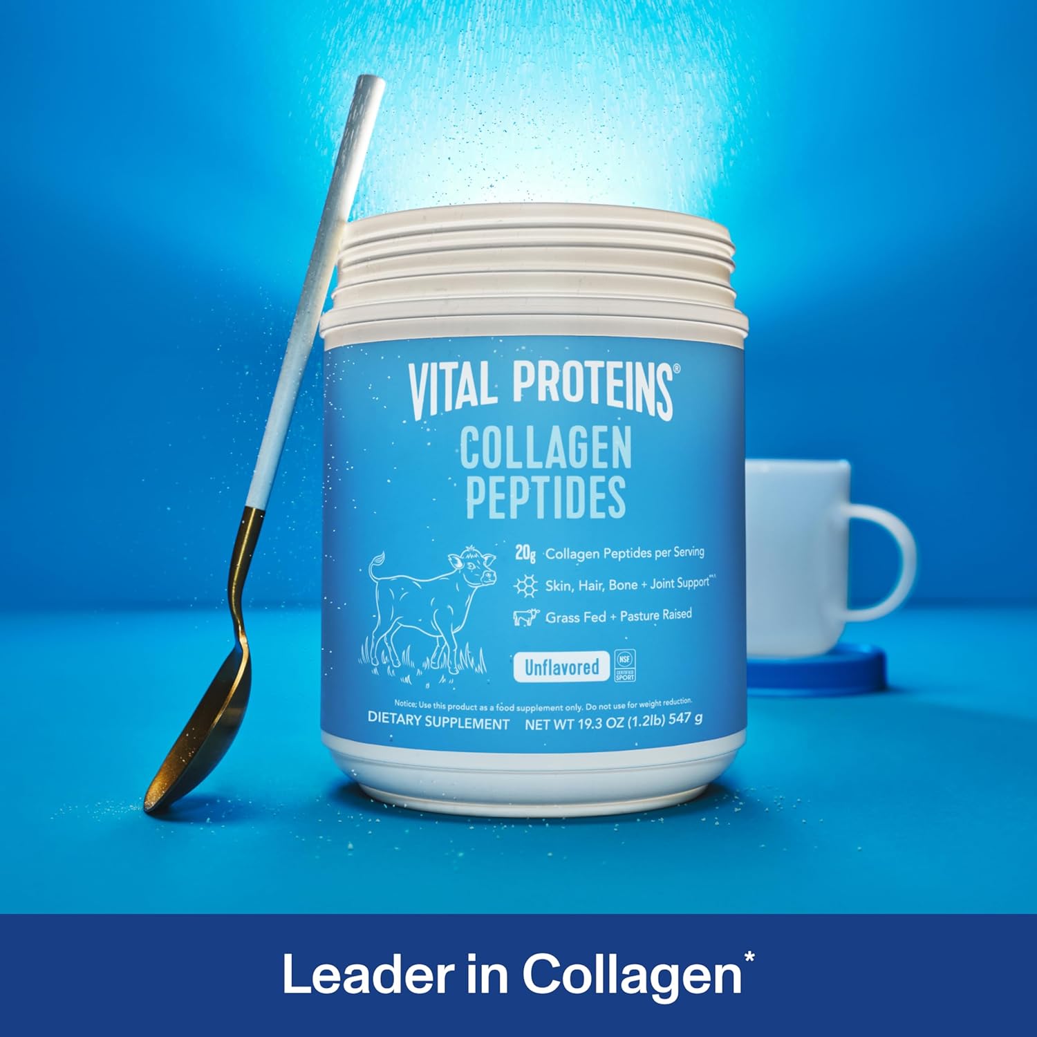 Highlights the product's main feature of collagen peptides and its benefits for skin, hair, bone, and joint support. Emphasizes the brand's position as a leader in collagen products, building trust…