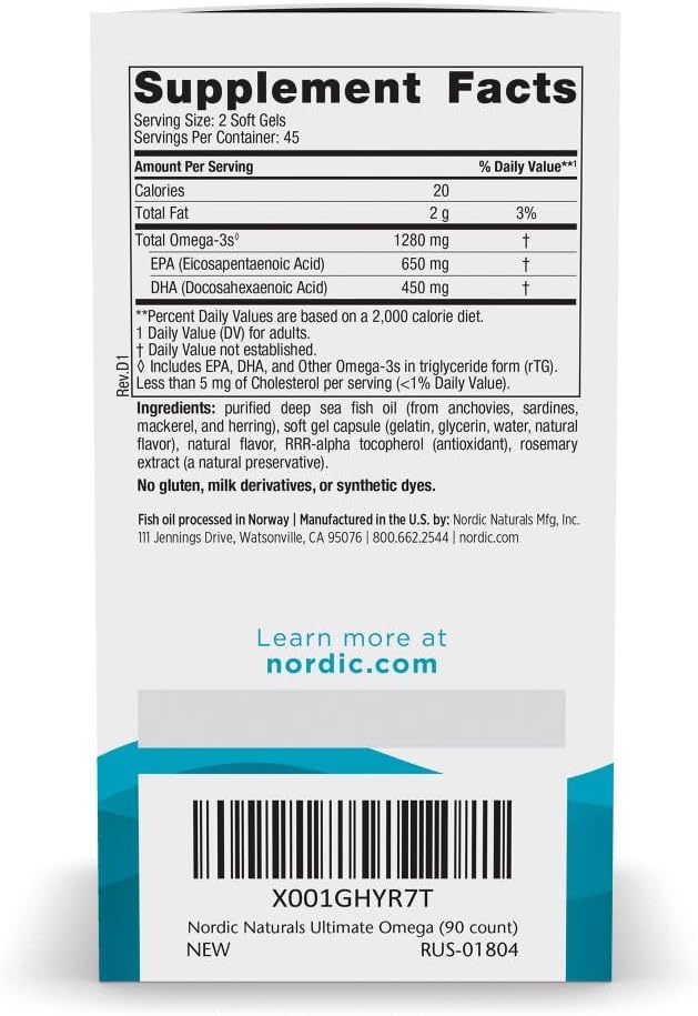 Provides detailed nutritional information and ingredients of the omega-3 supplement to help shoppers understand its composition and benefits.
