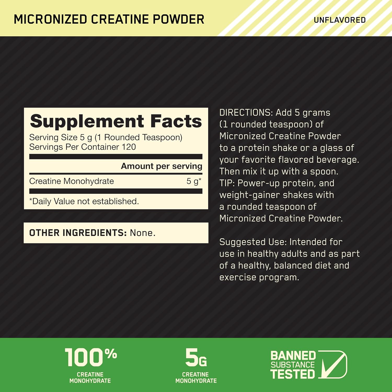 Provides clear directions on how to use the product, including dosage and mixing instructions. Reassures customers that the product has been tested for banned substances, indicating its safety for…