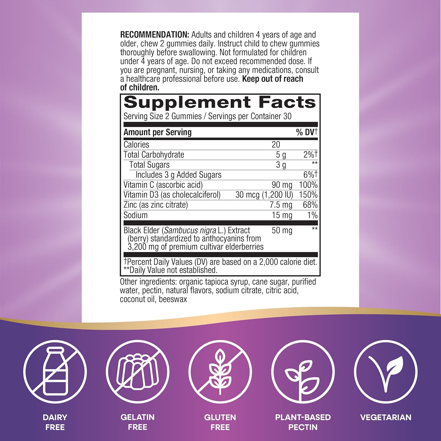 Secondary Images for Nature’s Way Sambucus Elderberry Immune Support Gummies for Kids & Adults* with Black…
