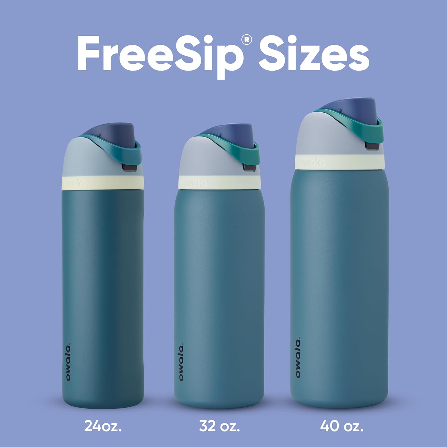 Shows the different size options available for the FreeSip water bottles, helping customers choose the right capacity for their needs.