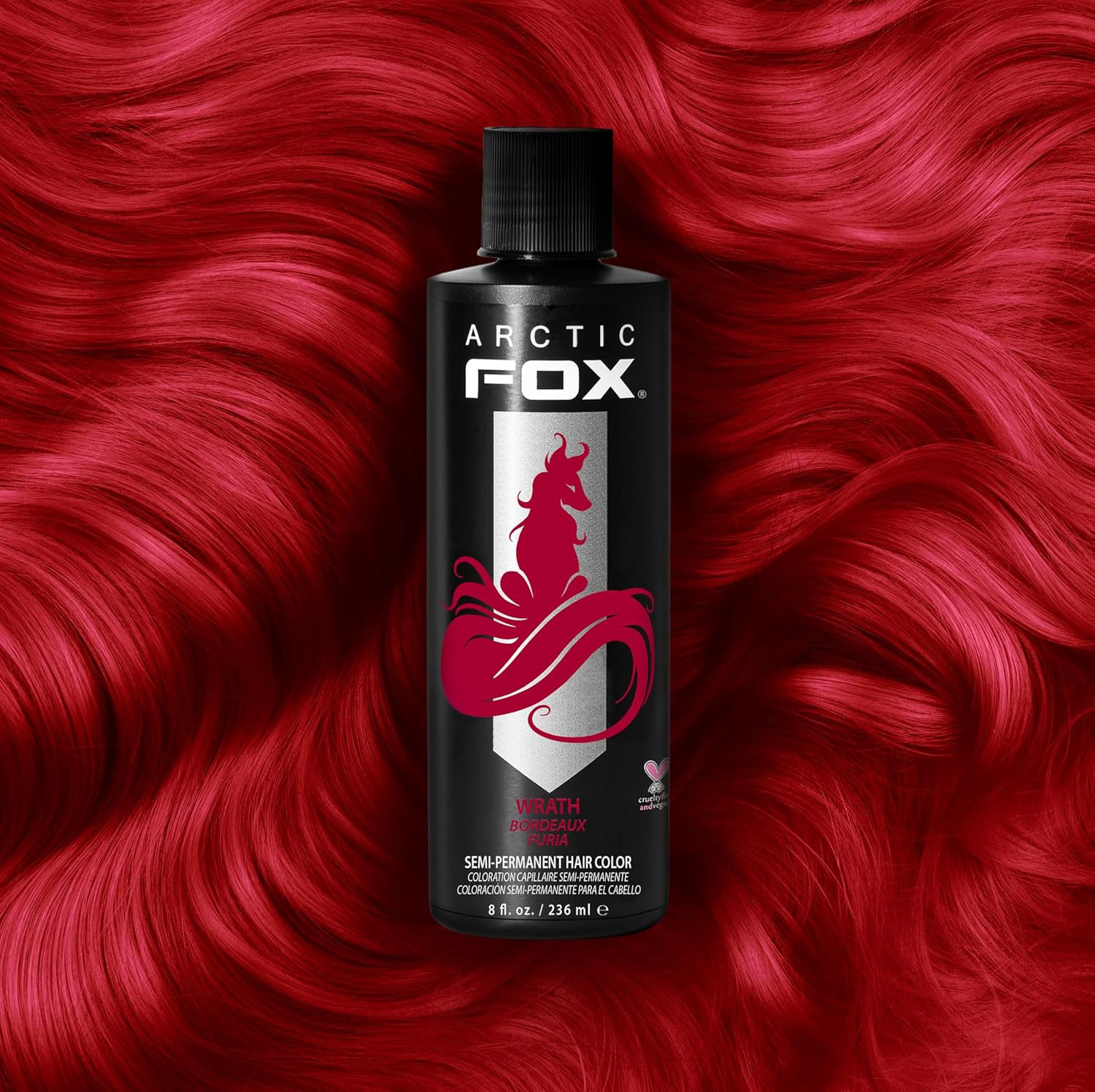 Showcases the intense red hair color result achievable with the product, appealing to customers seeking bold hair transformations.