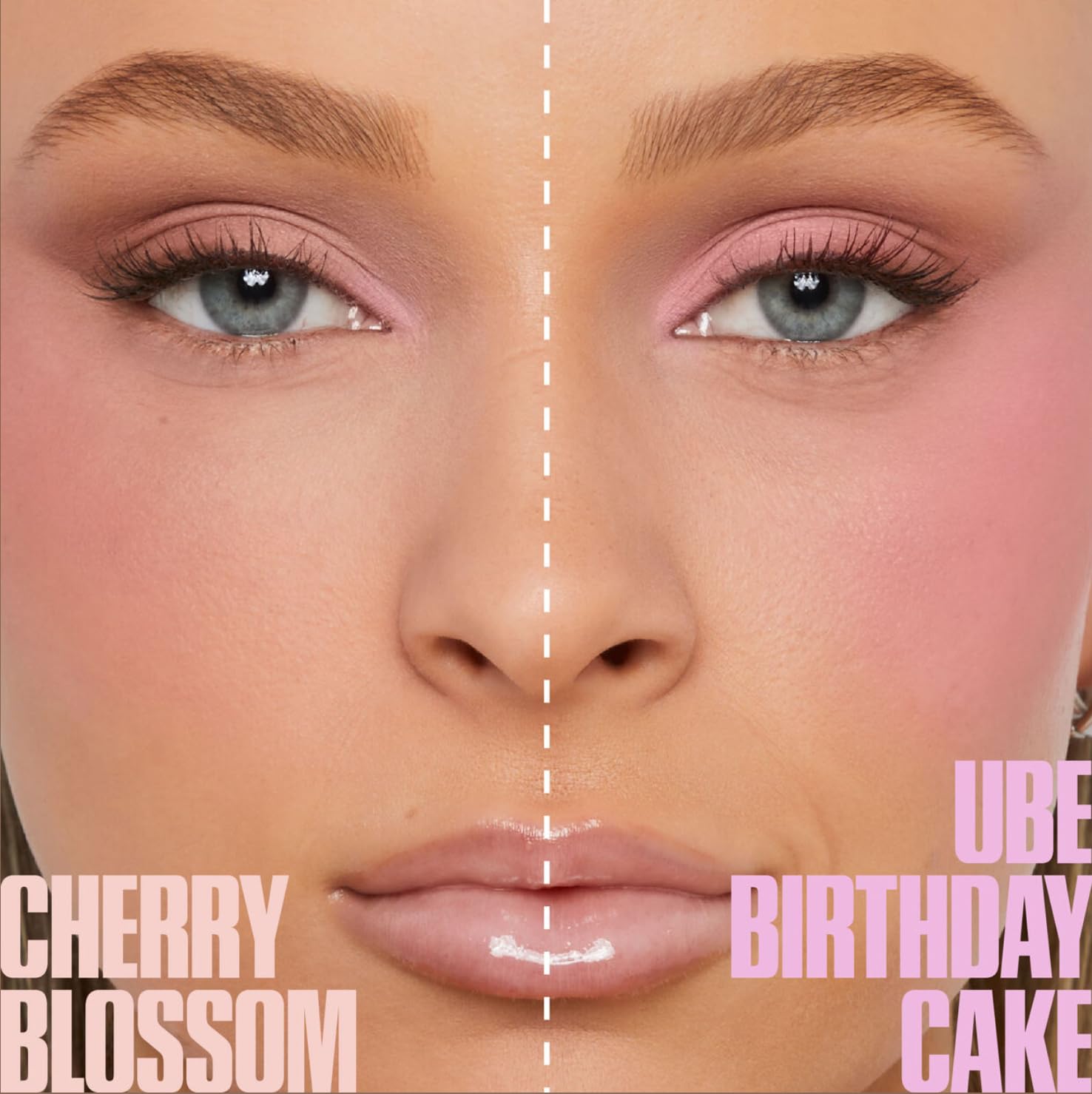 Demonstrates the visual difference between two makeup shades on the same face, helping customers choose their preferred color.