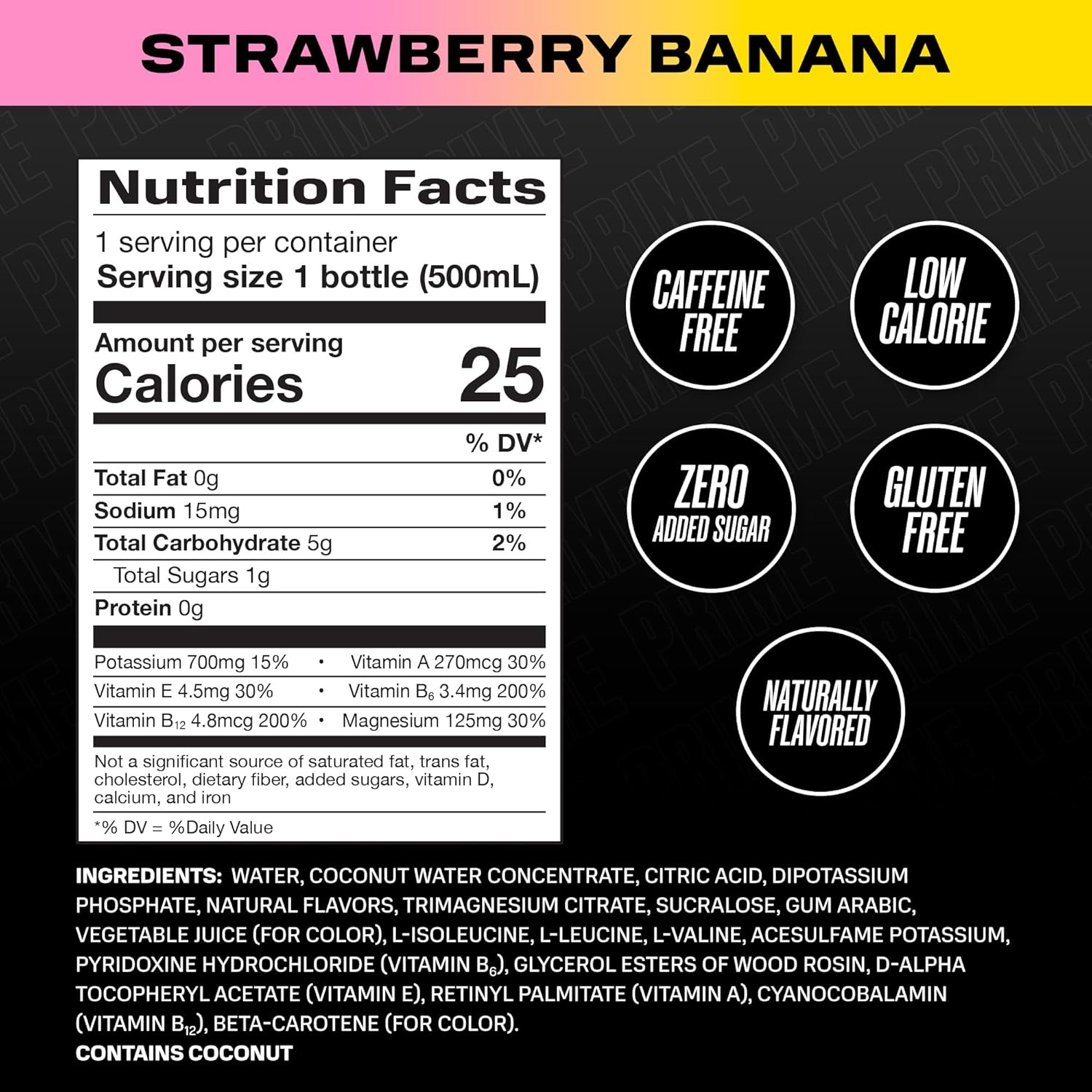 Provides detailed nutritional information and highlights key health benefits like being low calorie, caffeine-free, and gluten-free. Showcases multiple health-conscious features of the product to…