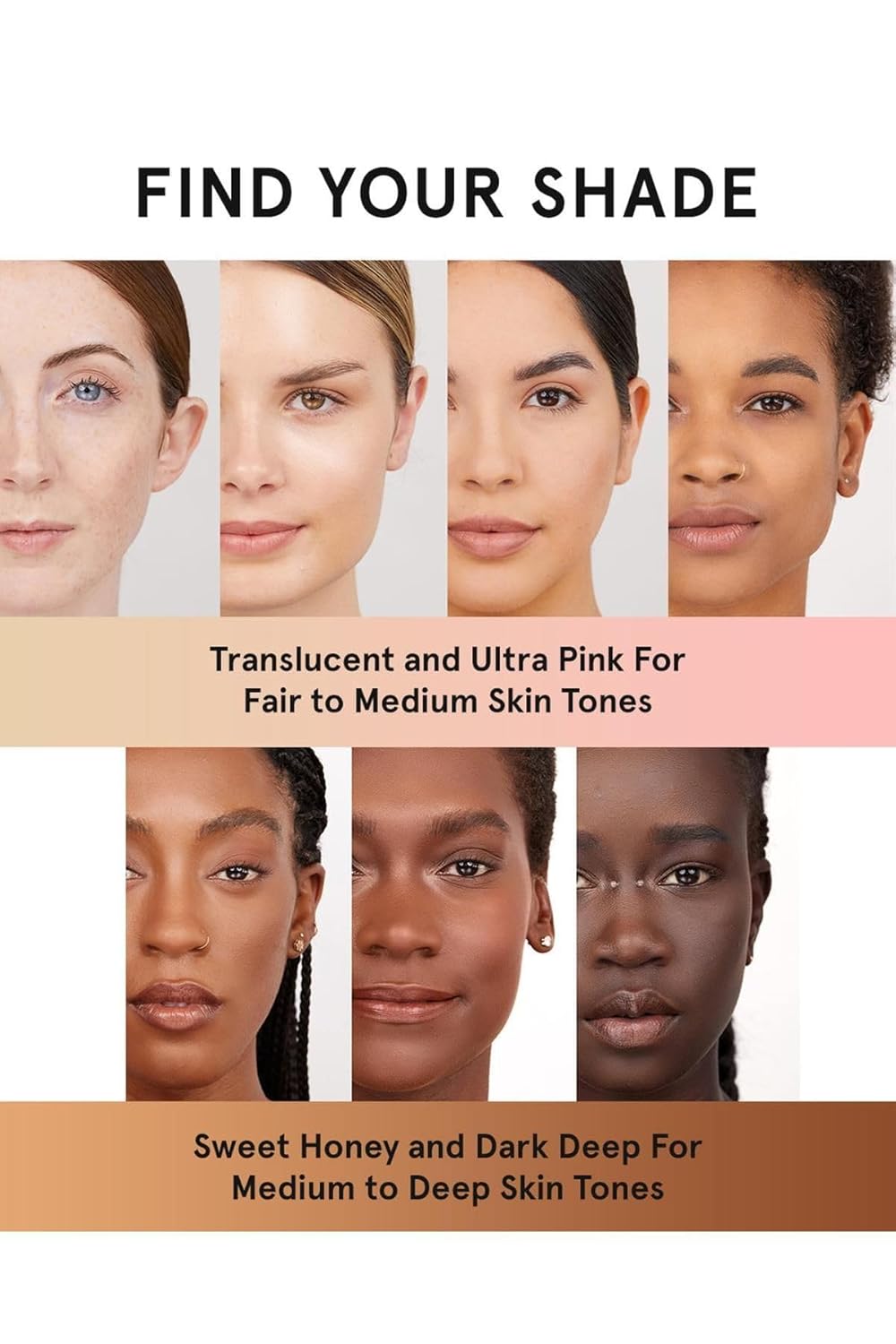 Guides customers in selecting the right makeup shade for their skin tone, showcasing the product's range of colors for different complexions.