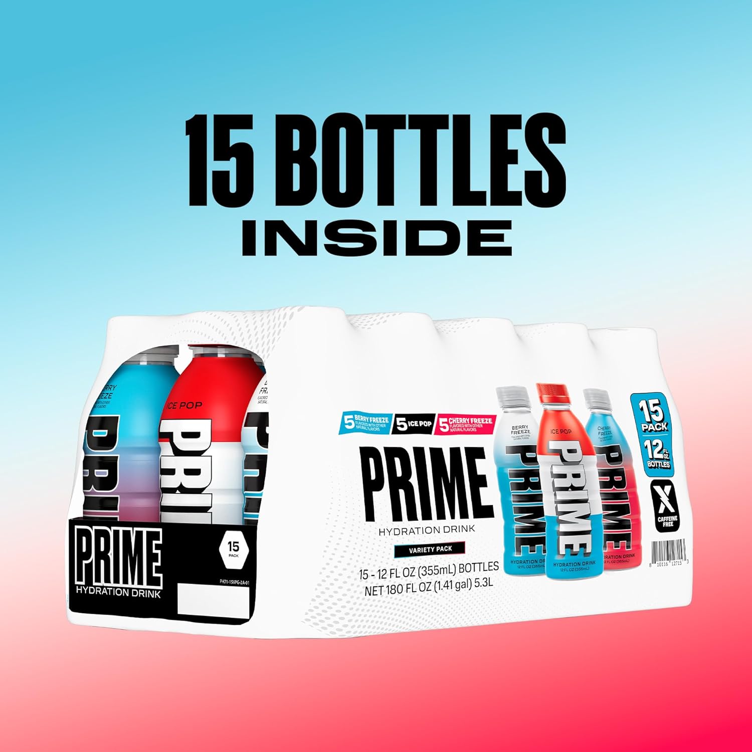 Emphasizes the large quantity of bottles (15) included in the package to highlight value for money. Shows the different flavors and types of drinks included in the variety pack, helping customers…