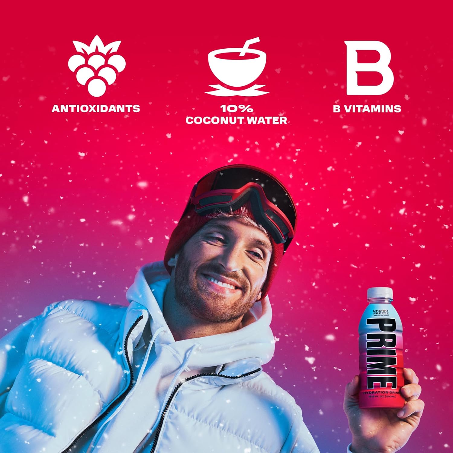 Highlights multiple health benefits of the drink to appeal to health-conscious consumers looking for a functional beverage. Associates the product with an active, winter sports lifestyle to appeal…