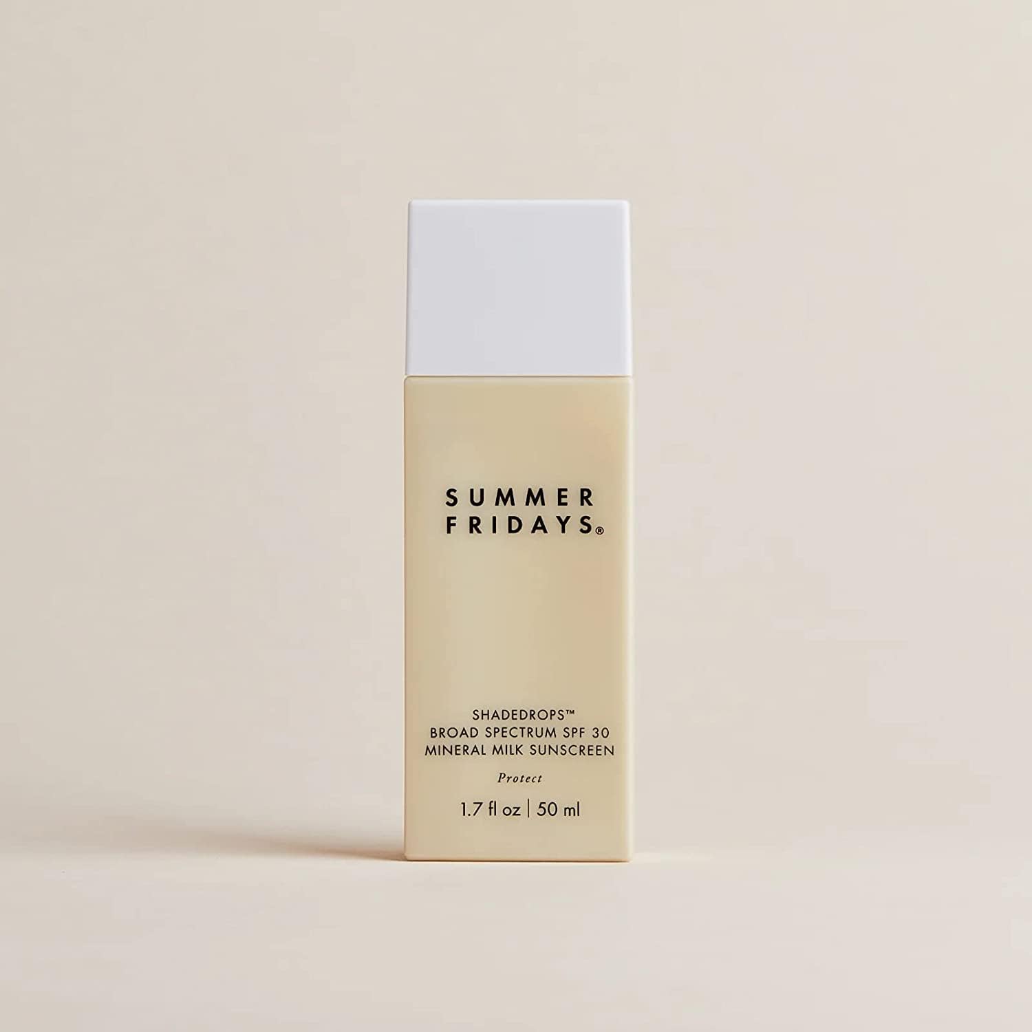 Highlights the product's sun protection feature, emphasizing its SPF 30 broad spectrum mineral sunscreen capability.