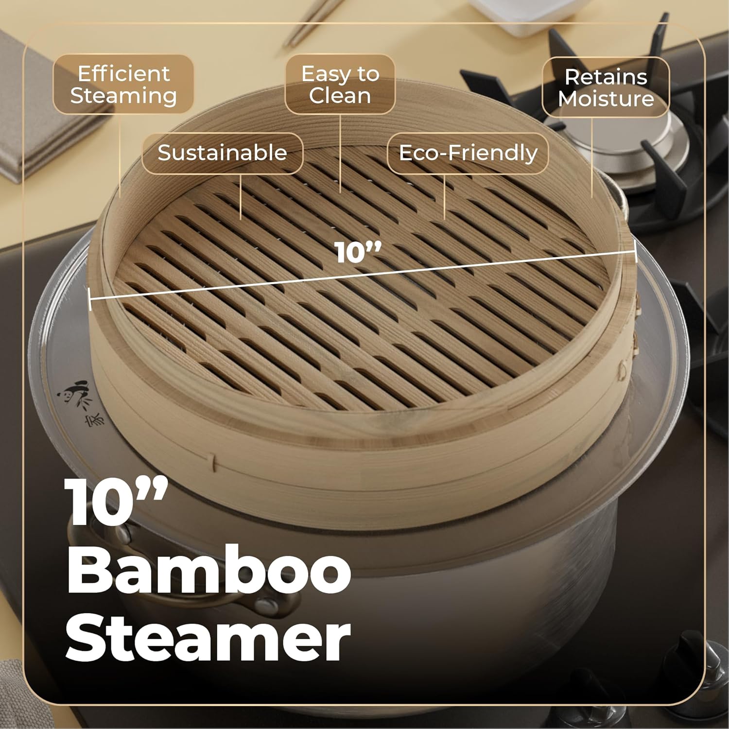 Secondary Images for Prime Home Direct Bamboo Steamer Basket 10-Inch