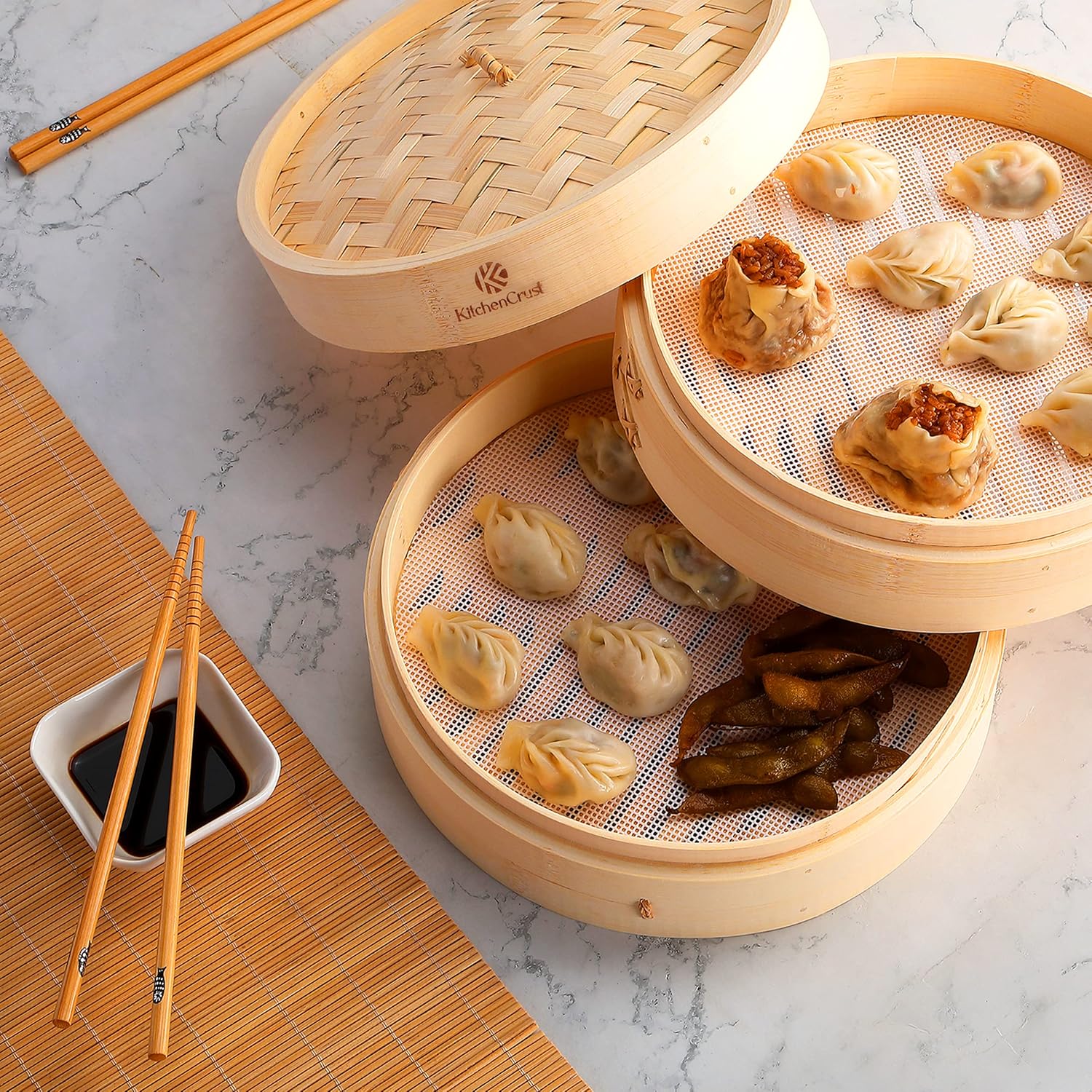 Secondary Images for Bamboo Steamer Basket for Chinese Asian Cuisine