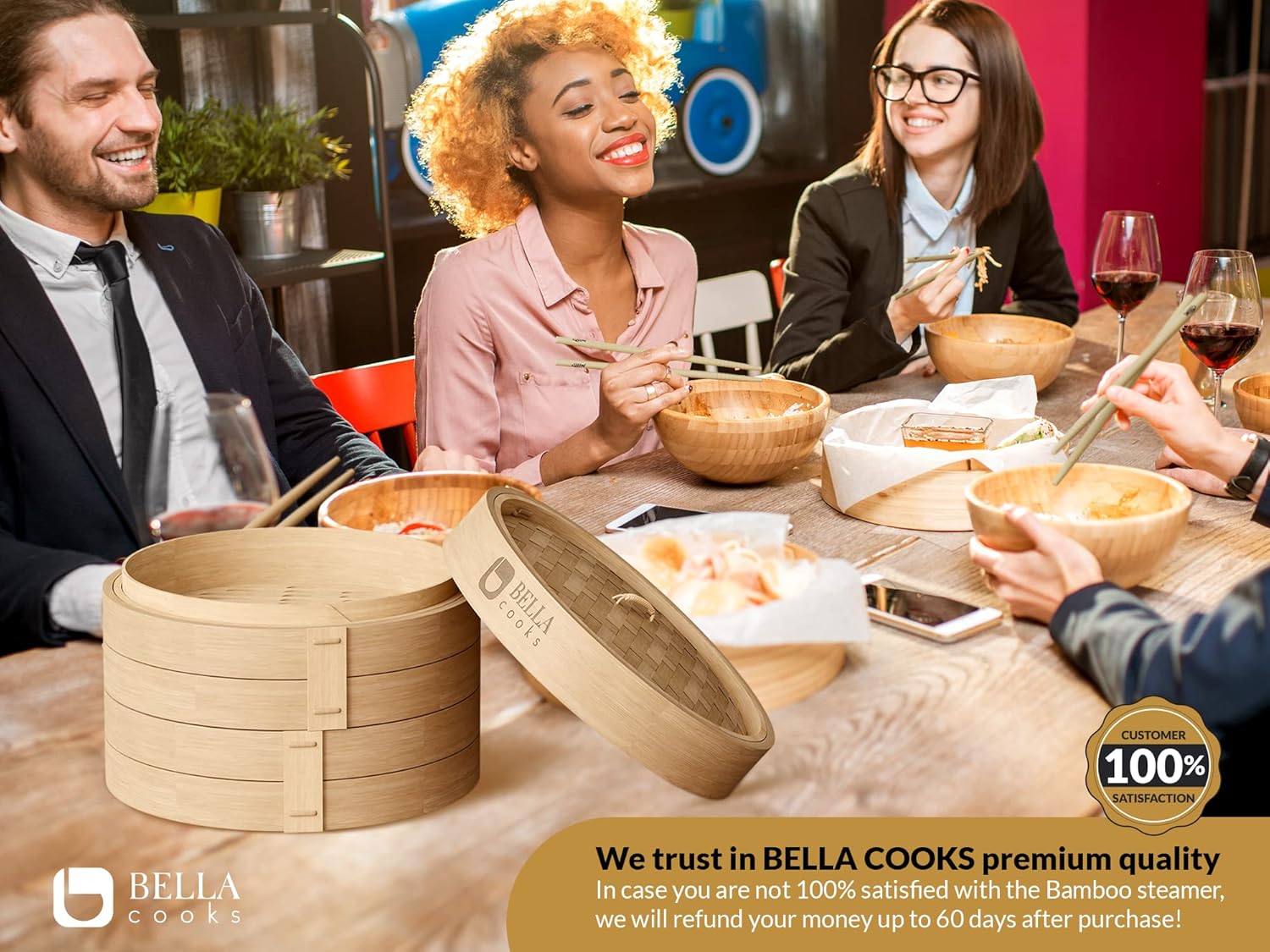 Secondary Images for 𝐁𝐄𝐋𝐋𝐀 𝐂𝐎𝐎𝐊𝐒 Bamboo Steamer 11-inch 2 Tier Dumpling Bamboo Steamer with Lid…