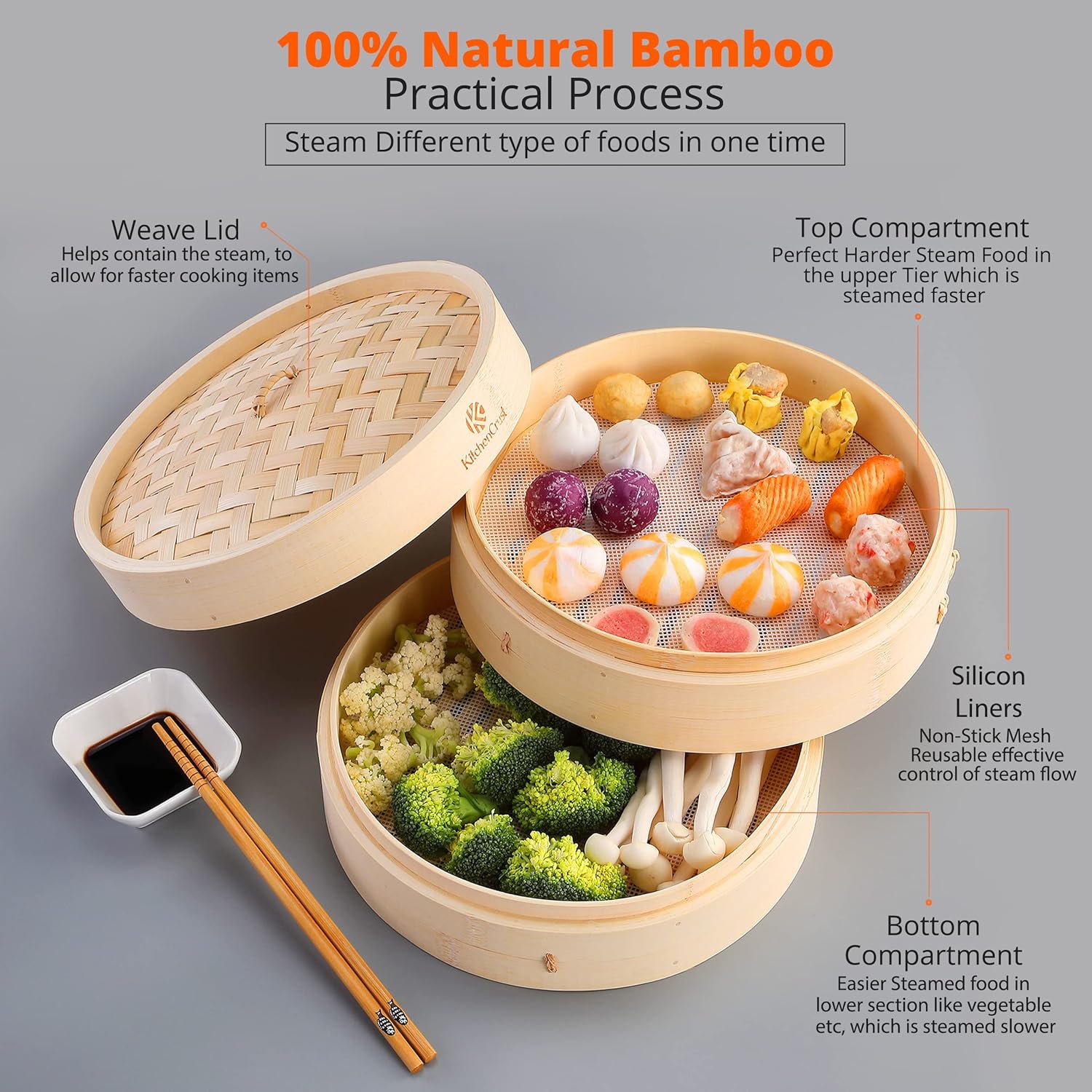 Secondary Images for Bamboo Steamer Basket for Chinese Asian Cuisine