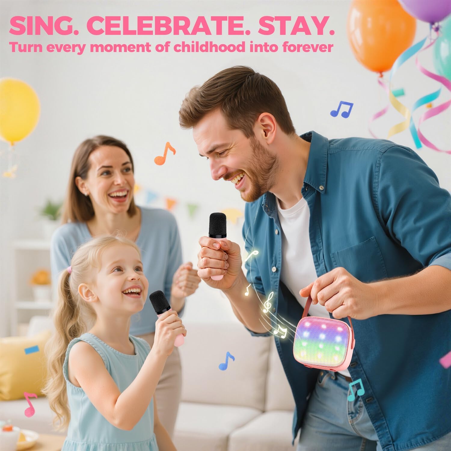 Showcases the product's use for family bonding and creating lasting childhood memories through music and celebration. Illustrates the product in use within a…