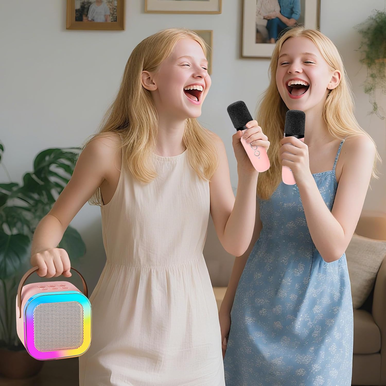 Demonstrates the product's use for fun karaoke sessions, appealing to families and friends looking for interactive entertainment. Shows the product being…