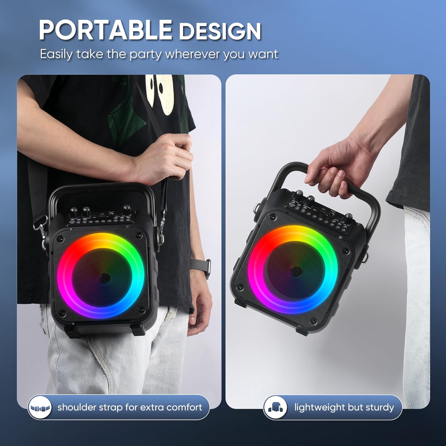 Emphasizes the product's portability, showing how easily it can be carried and used in different locations.