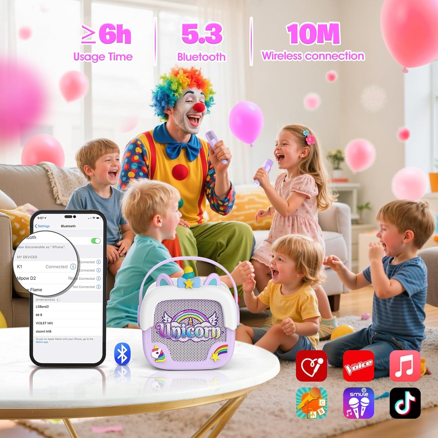 Secondary Images for Mini Karaoke Machine for Kids Girls: Unicorn Portable Bluetooth Speakers with 2 Wireless…