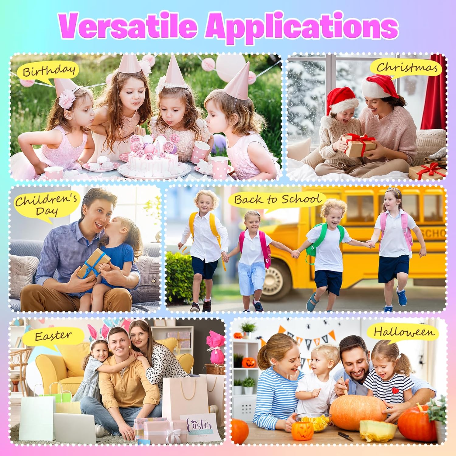 Demonstrates the versatility of the product by showcasing its use across various seasonal and family-oriented occasions throughout the year.