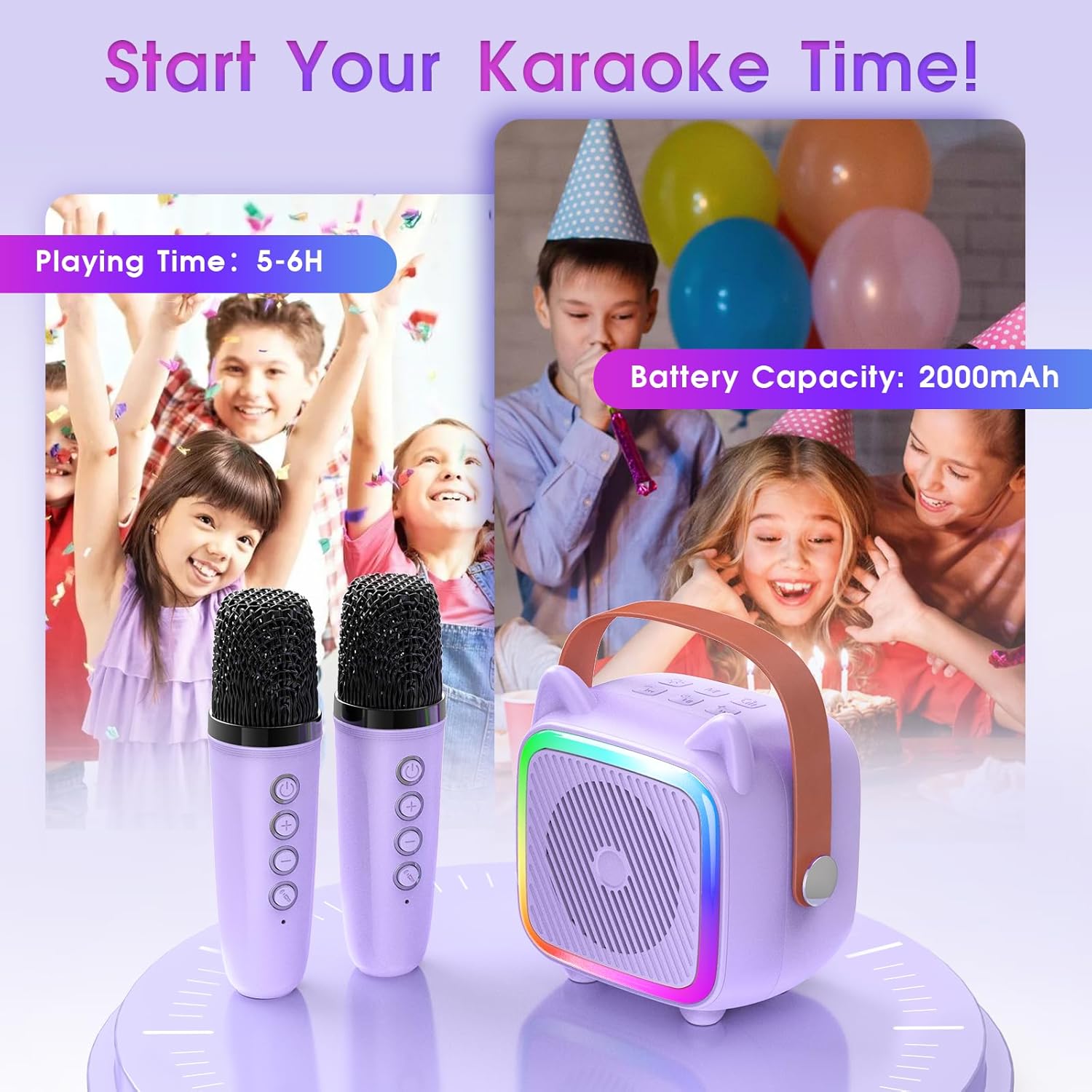 Secondary Images for SXH Mini Karaoke Machine for Kids Portable Karaoke Machine with 2 Bluetooth Wireless…
