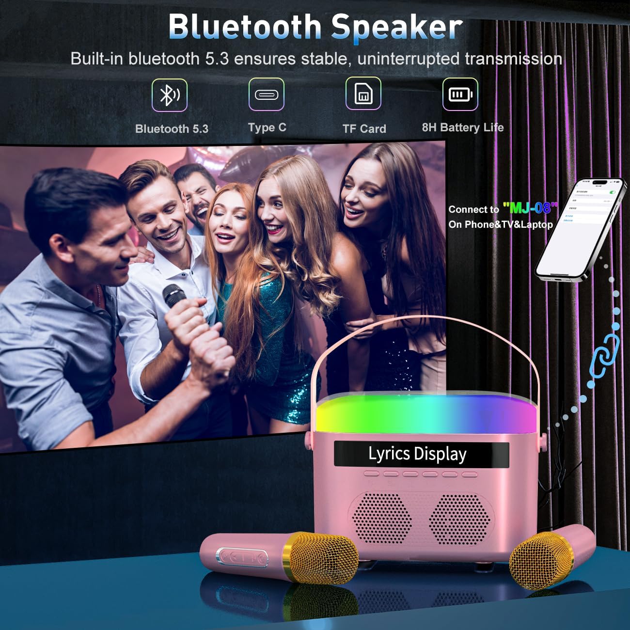 Highlights multiple features of the Bluetooth speaker to showcase its versatility and advanced capabilities. Demonstrates various use cases for the speaker, including karaoke at parties and…