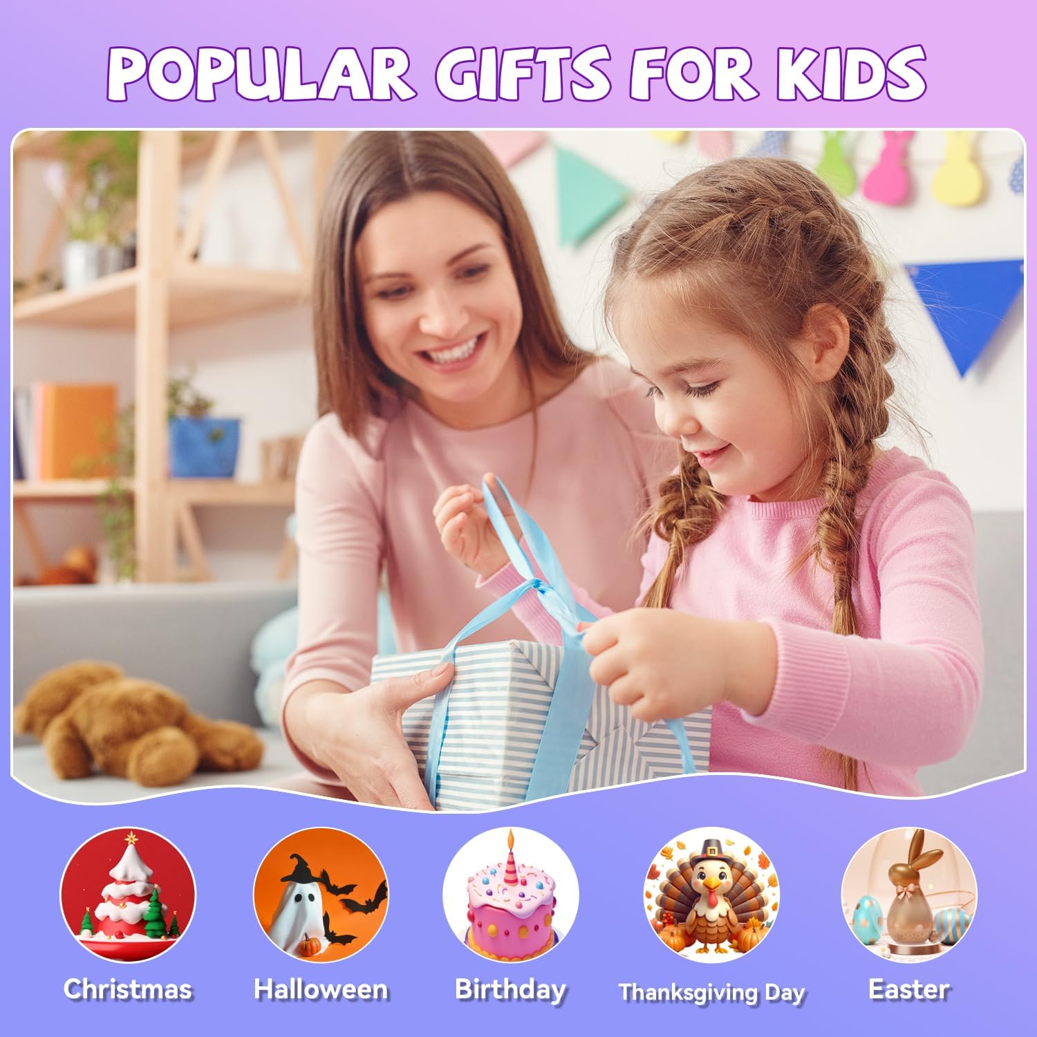Showcases popular gift options for children across various holidays and occasions to help shoppers find appropriate presents. Demonstrates the versatility of…