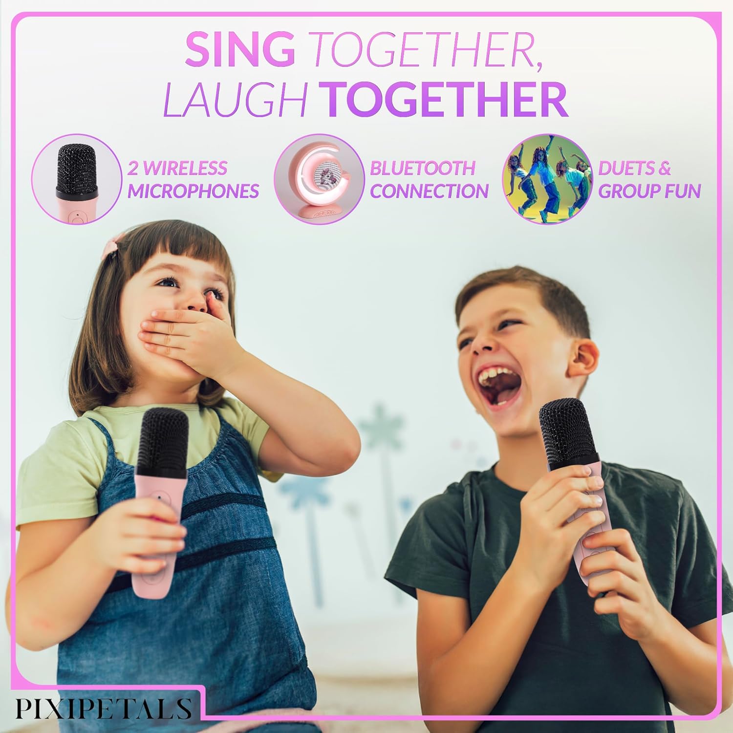 Showcases multiple features of the product to highlight its versatility for group entertainment and social interaction. Demonstrates the product's use case…