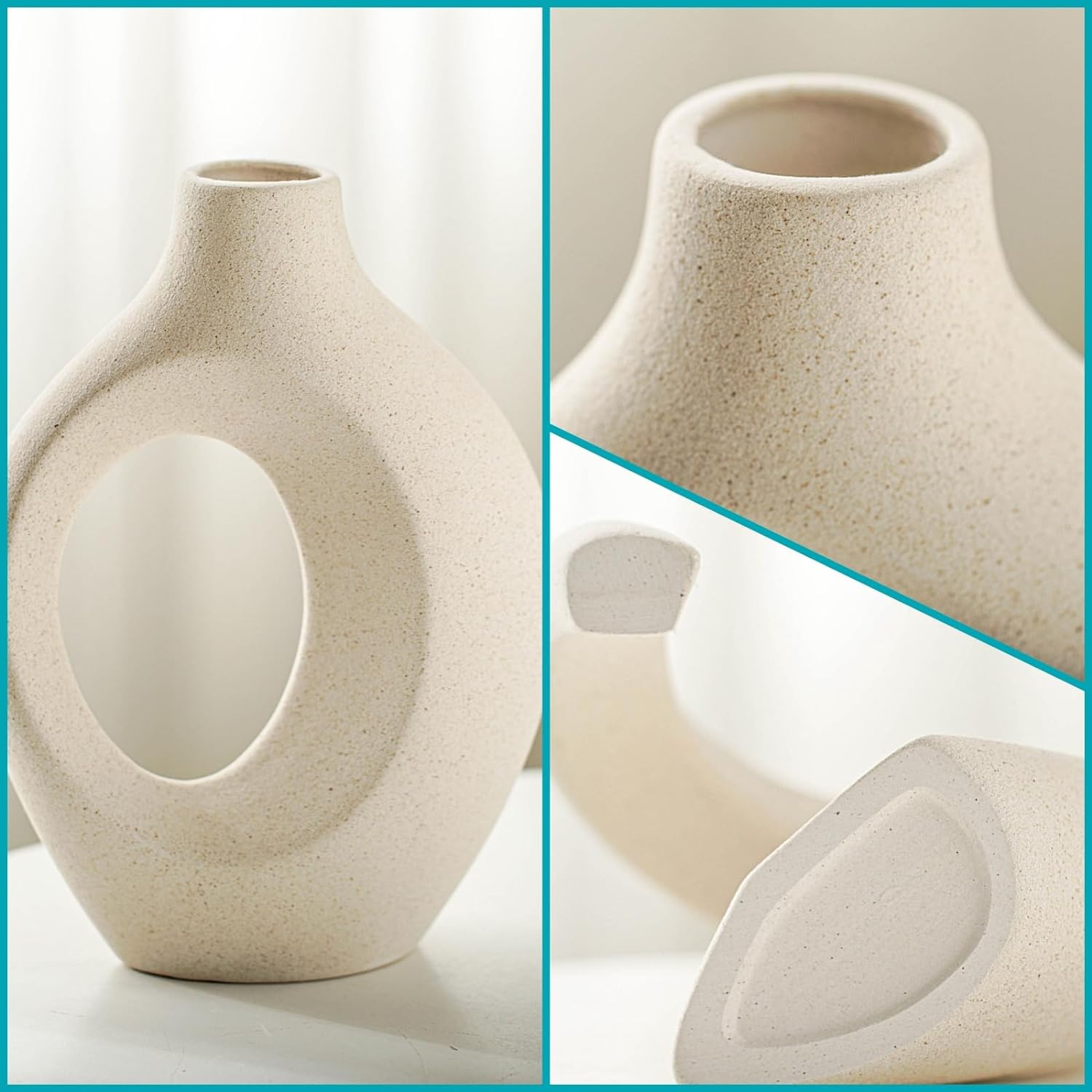 Highlights the distinctive oval cutout feature of the vase, showcasing its modern and artistic design.