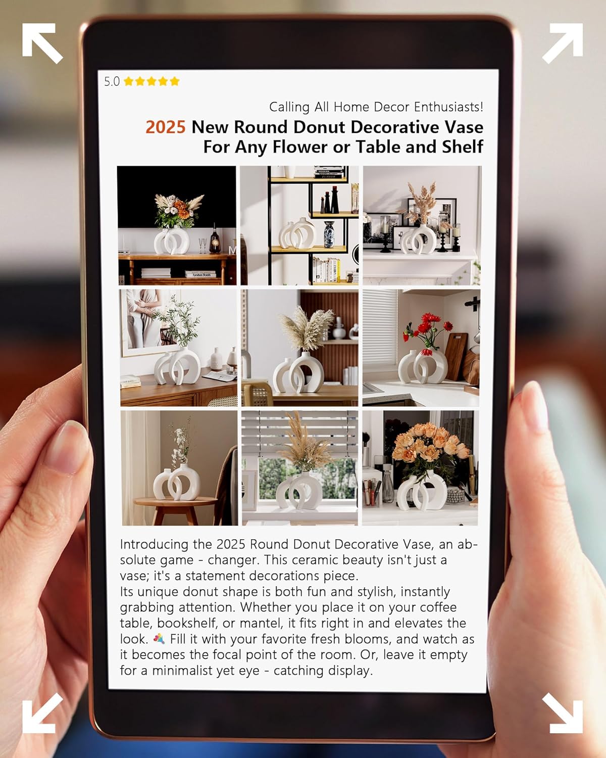 Secondary Images for 7.2″Hx8.9″H Donut Shape Decorative Vase Set of 2