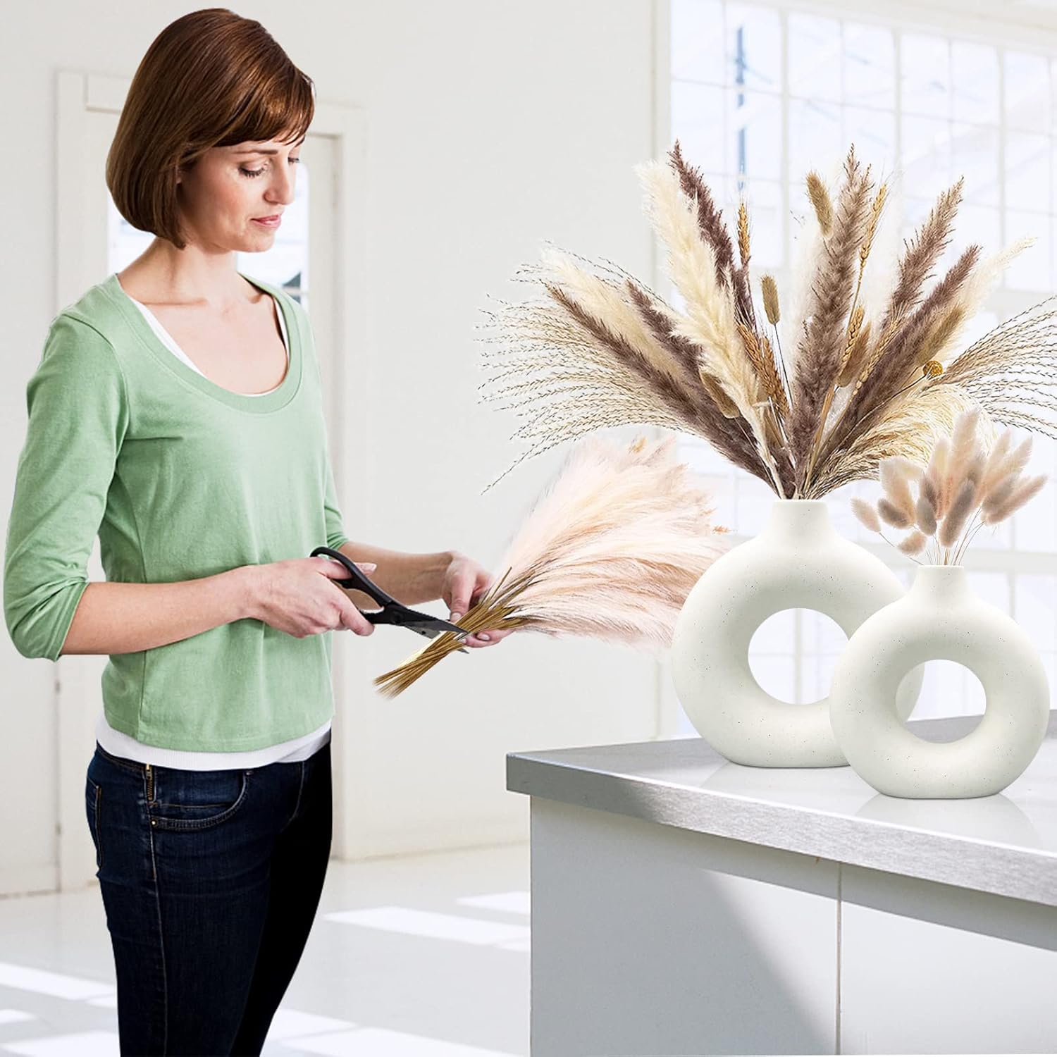 Shows the product being used in a real-world context, demonstrating how it can enhance home decor and be used for DIY floral arrangements.