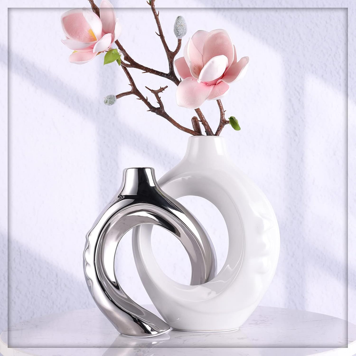 Showcases the product in an elegant, minimalist home setting to appeal to style-conscious shoppers.