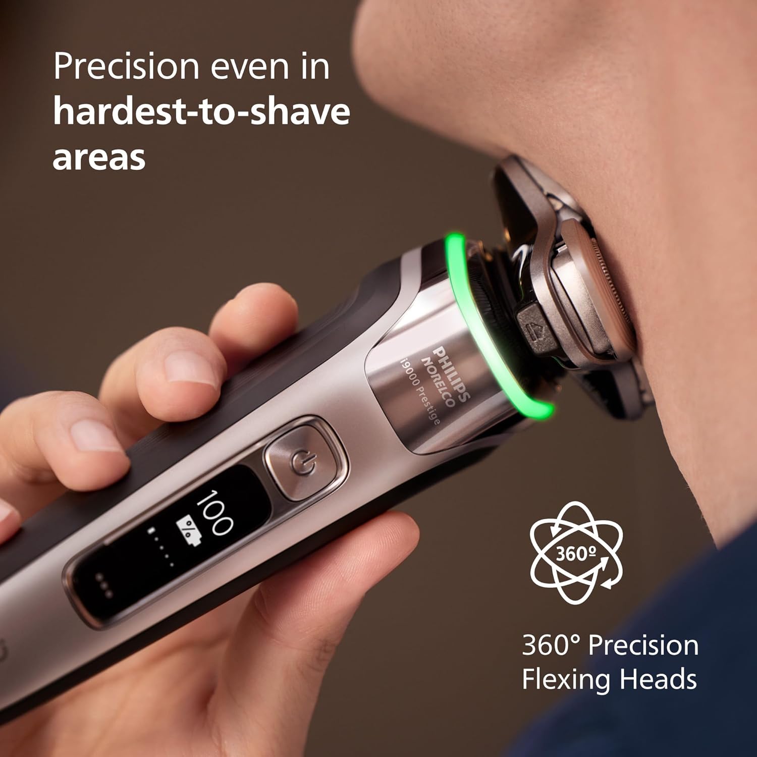 Highlights the product's ability to provide precise shaving in difficult-to-reach areas, emphasizing its effectiveness for a thorough shave.