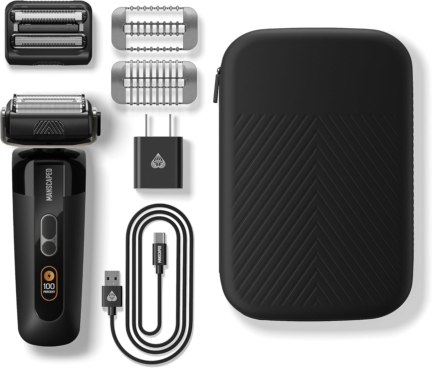 Shows all the items included in the electric shaver kit, helping customers understand the full value of their purchase.