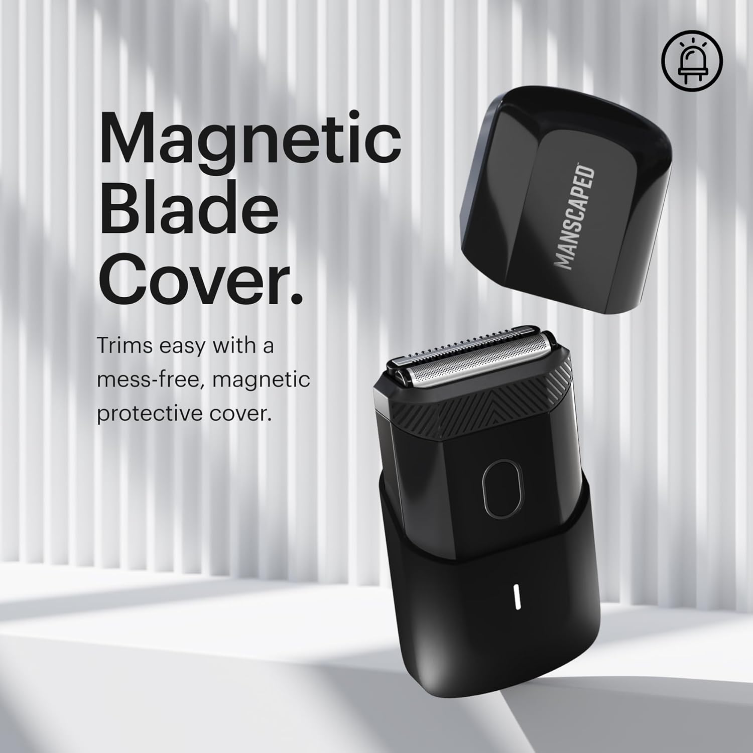Highlights the product's magnetic protective cover feature, emphasizing ease of use and mess-free trimming.