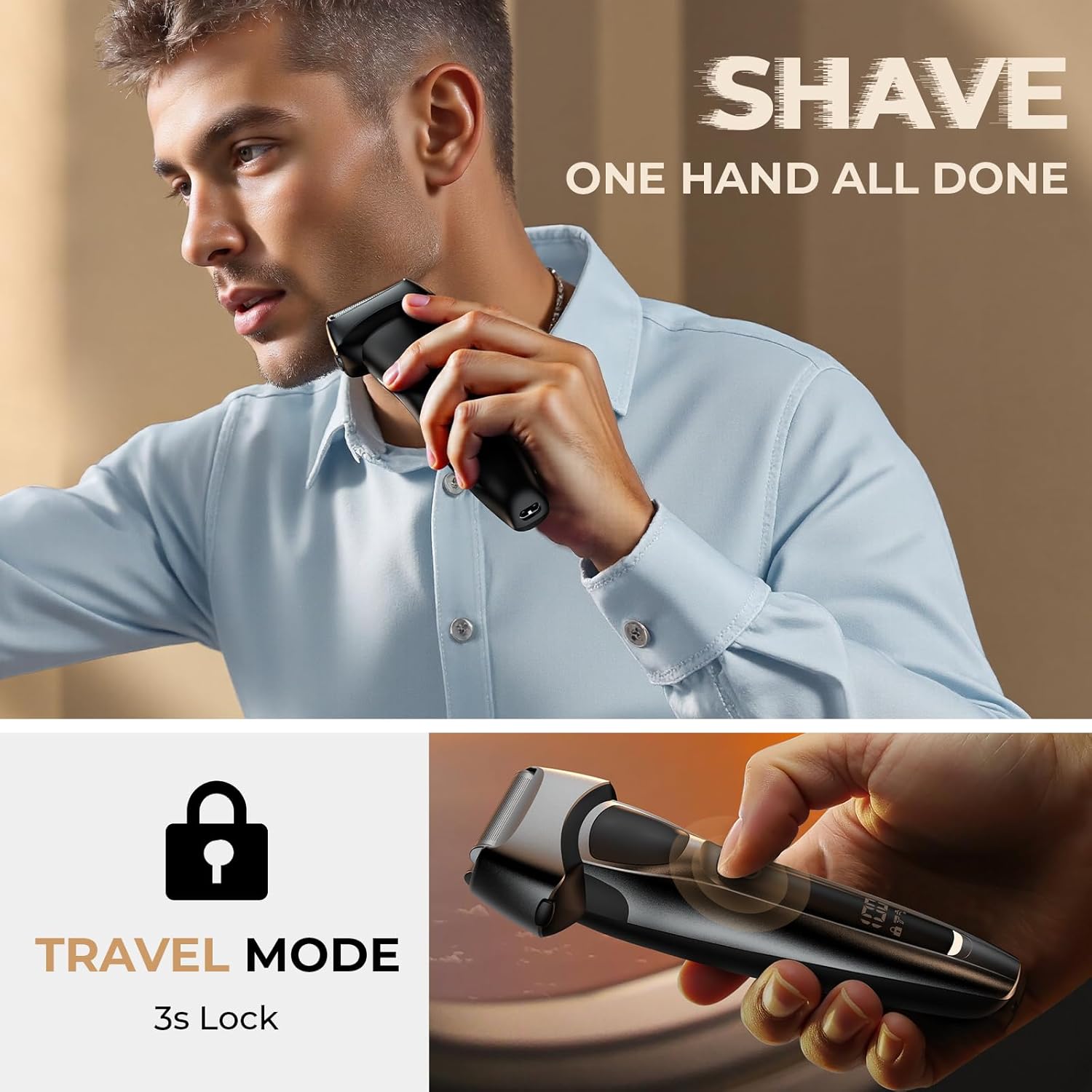 Highlights the ease of use with one-handed operation and the travel-friendly locking feature for convenience and safety.