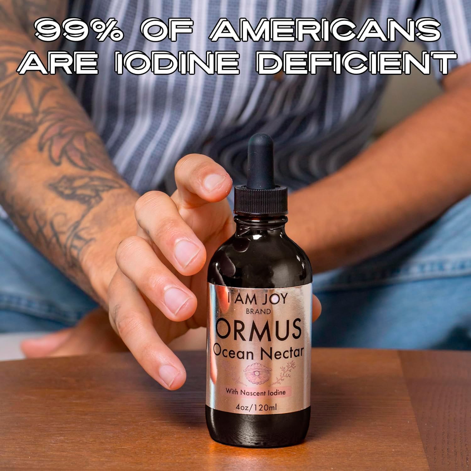 Highlights the widespread issue of iodine deficiency to create urgency for the product's solution. Showcases the product as a solution to iodine deficiency, emphasizing its key ingredient.