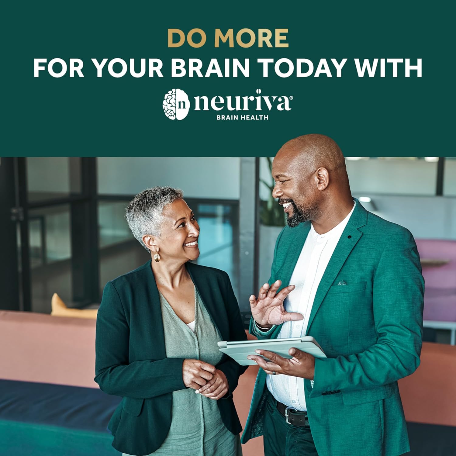 Promotes Neuriva as a brain health supplement to improve cognitive function and do more for your brain. Shows successful, happy professionals to associate brain health with career achievement and…