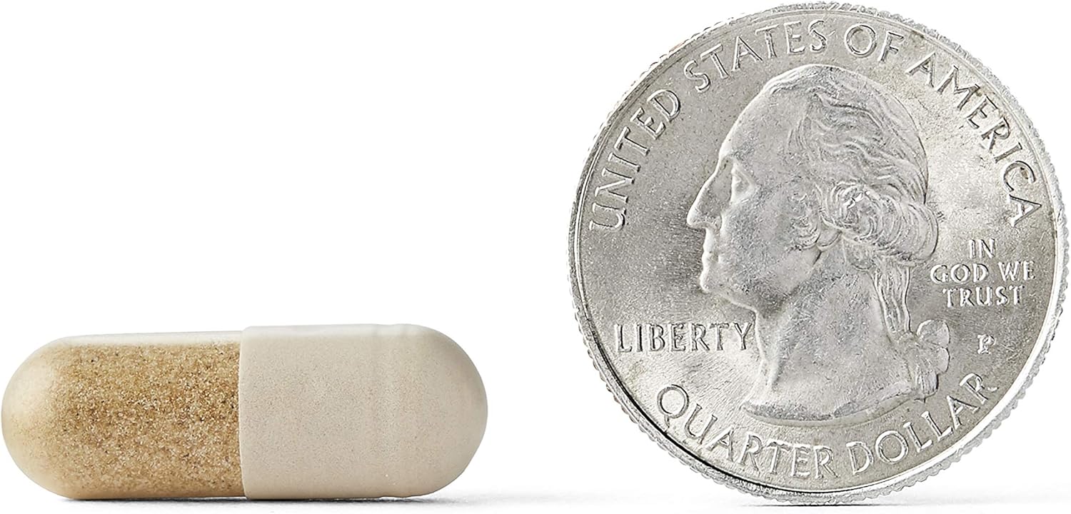 Demonstrates the small size of the pill by comparing it to a quarter, helping customers understand the product's dimensions and ease of swallowing.