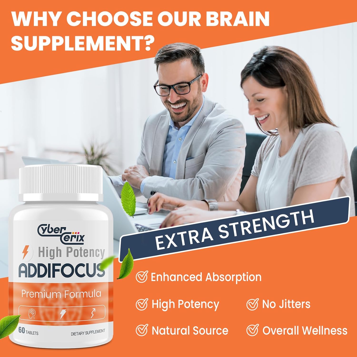 Highlights multiple benefits of the brain supplement to convince shoppers of its effectiveness and superiority.