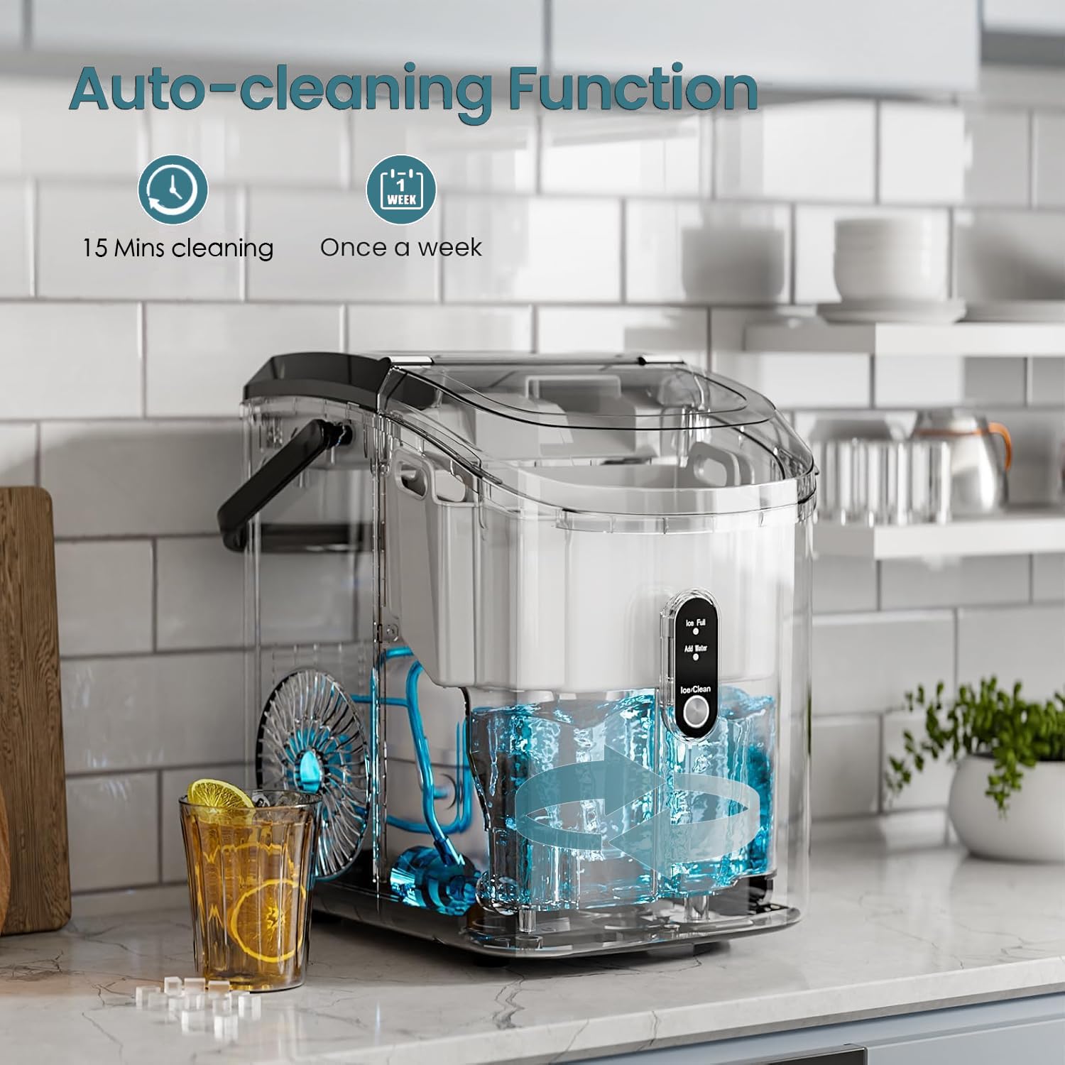 Highlights the product's automatic self-cleaning feature, emphasizing convenience and low maintenance for the user.