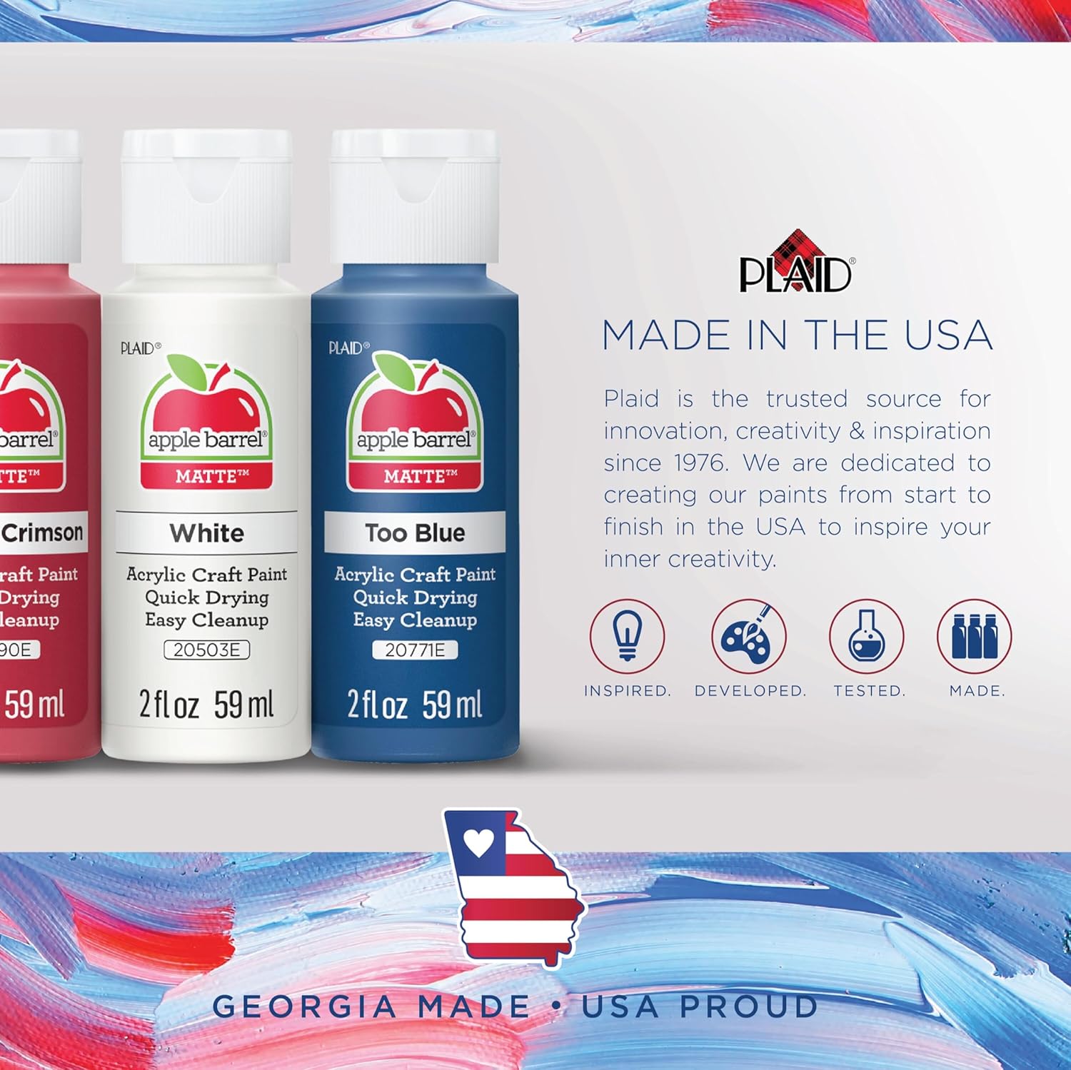 Emphasizes the brand's American heritage and local production to build trust and appeal to patriotic sentiments. Showcases the variety of paint colors available in the product line to demonstrate…