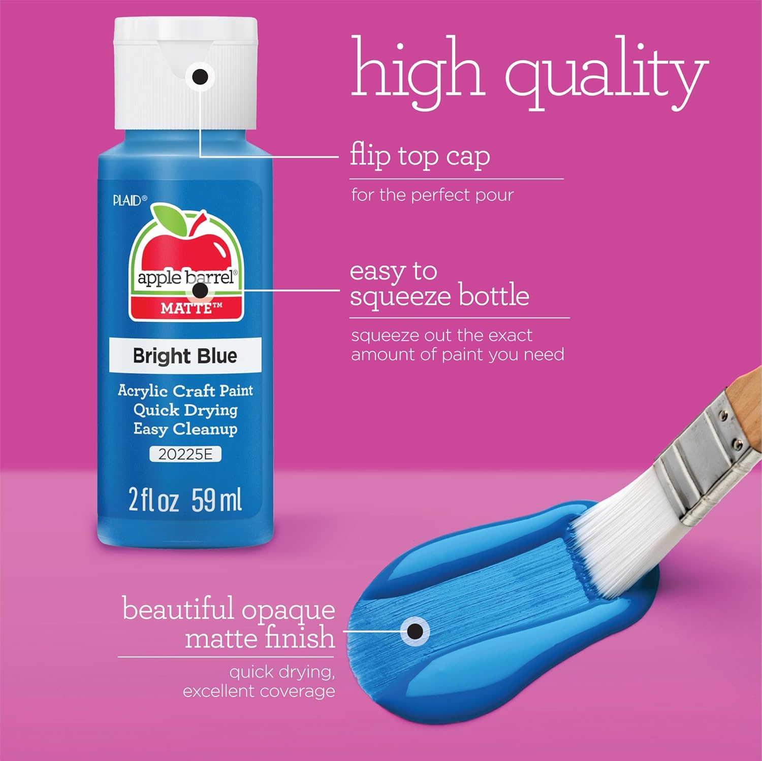 Highlights key features of the paint bottle design and the paint's finish to demonstrate ease of use and quality. Showcases multiple benefits of the paint product to appeal to crafters looking for a…